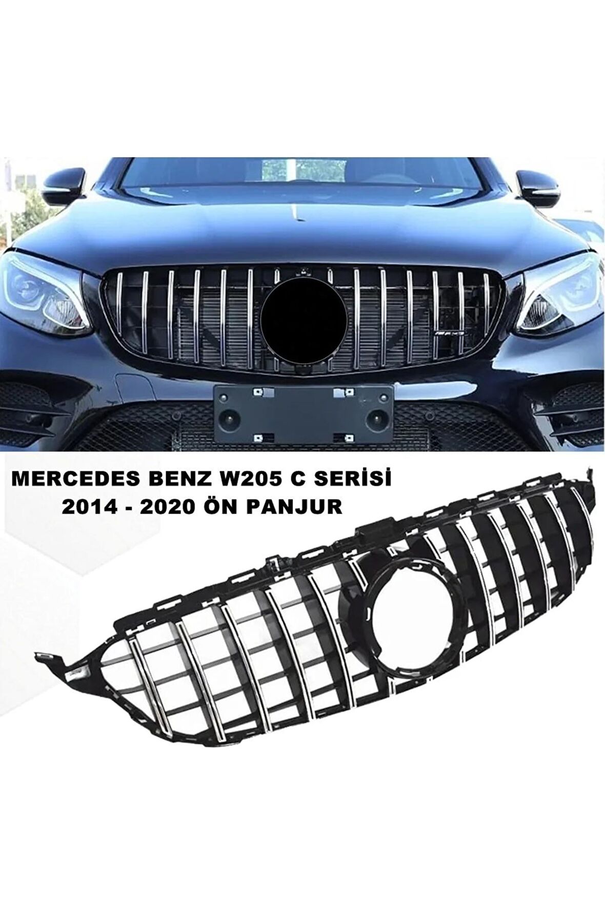 Mercedes W205 C Serisi Spor Ön Panjur Izgaralı Piano Black & Krom Şeritli 2014-2020 1. Kalite