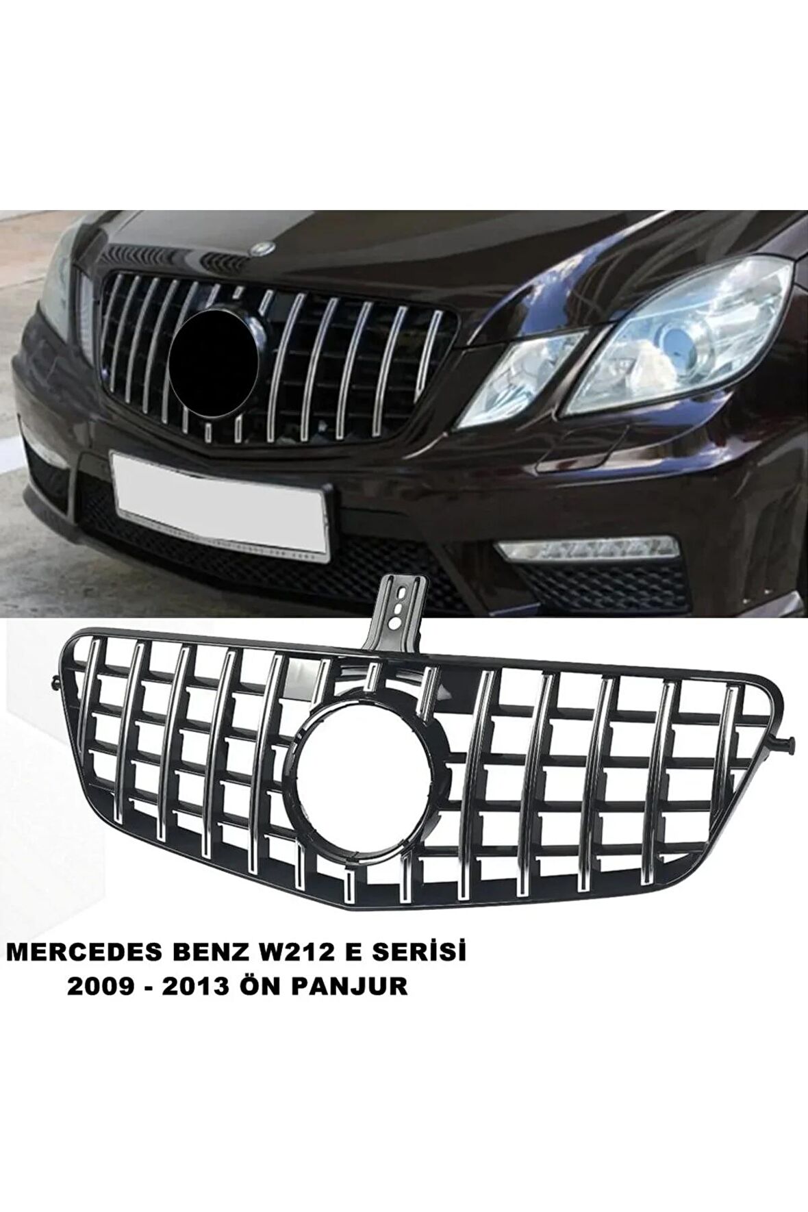 Mercedes W212 Gtr E Serisi Spor Ön Panjur Izgaralı Piano Black & Krom Şeritli 2009-2013 1. Kalite