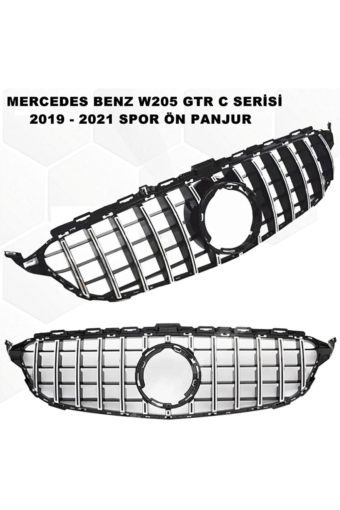 Mercedes W205 Gtr C Serisi Spor Ön Panjur Izgaralı Piano Black & Krom Şeritli 2019-2021 Arası-