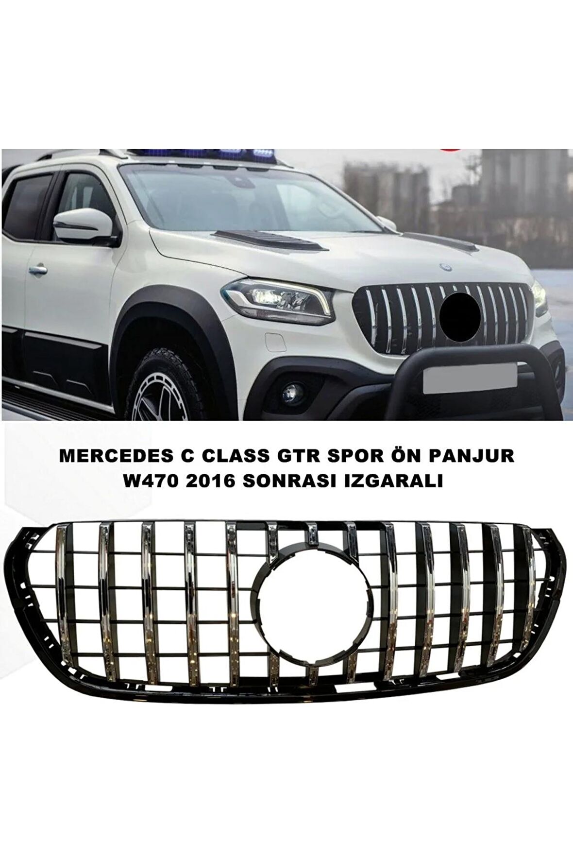 Mercedes X Class W470 Gtr Spor Ön Panjur Izgaralı Piano Black & Krom Şeritli 2016 Sonrası -