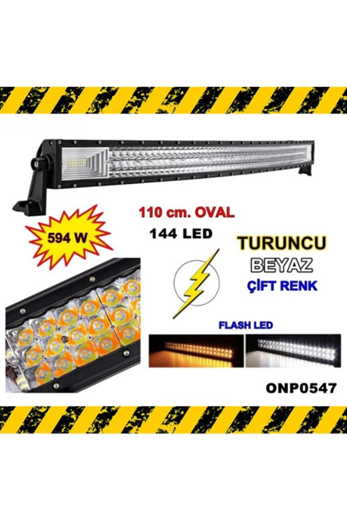 Off Road Led Bar Beyaz Ve Turuncu Flaşlı Oval Kavisli Çift Renk 3 Sıra 110 Cm 594 Watt 144 Led