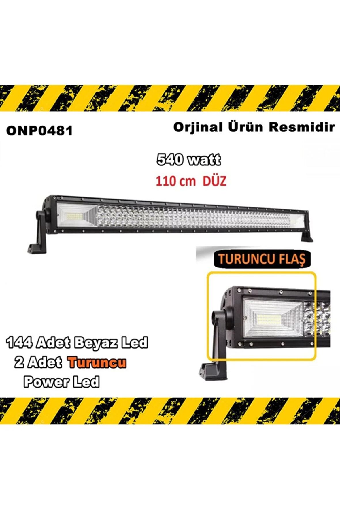 Off Road Led Bar Beyaz Led Turuncu Flaşlı Düz 3 Sıra 110 Cm 540 Watt 144 Led
