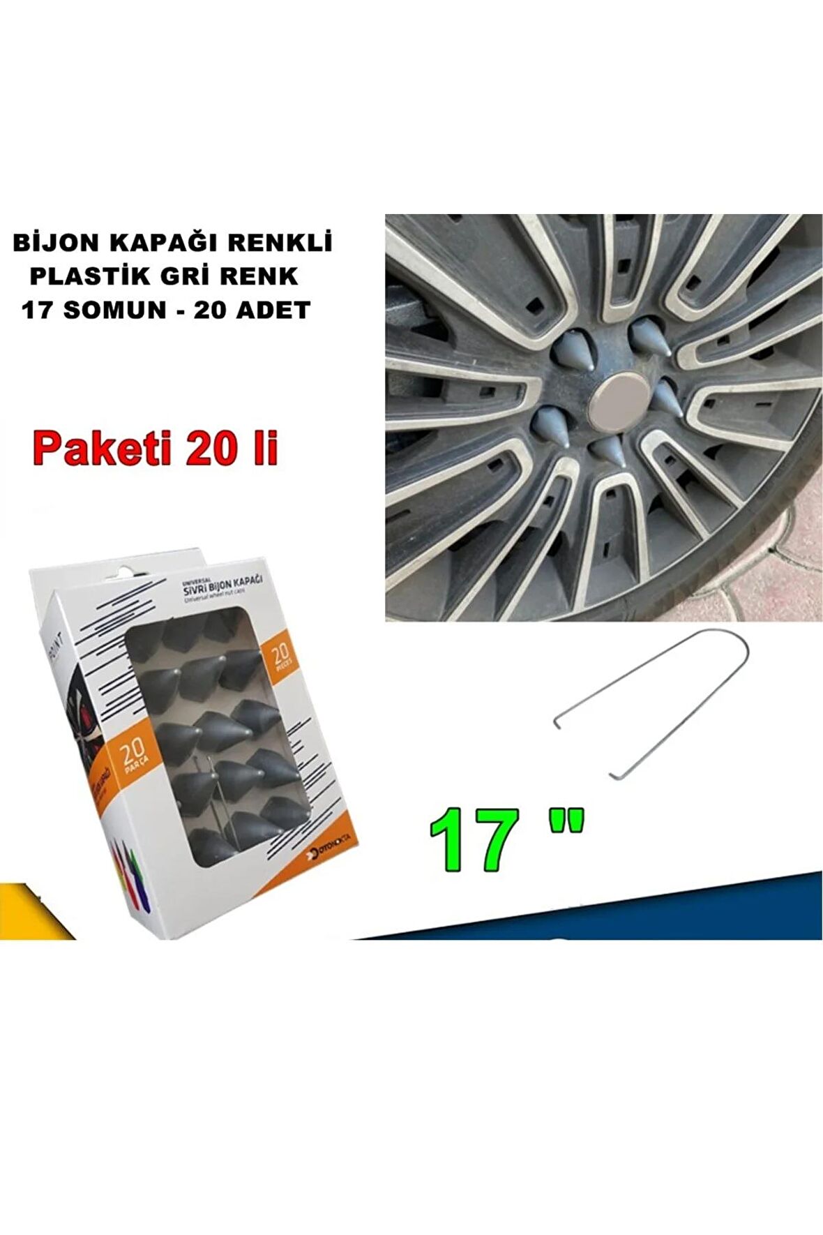 Sivri Mermi Tip Bijon Kapağı Plastik Gri Renk 17 Mm Bijon Uyumlu 20 Adet -