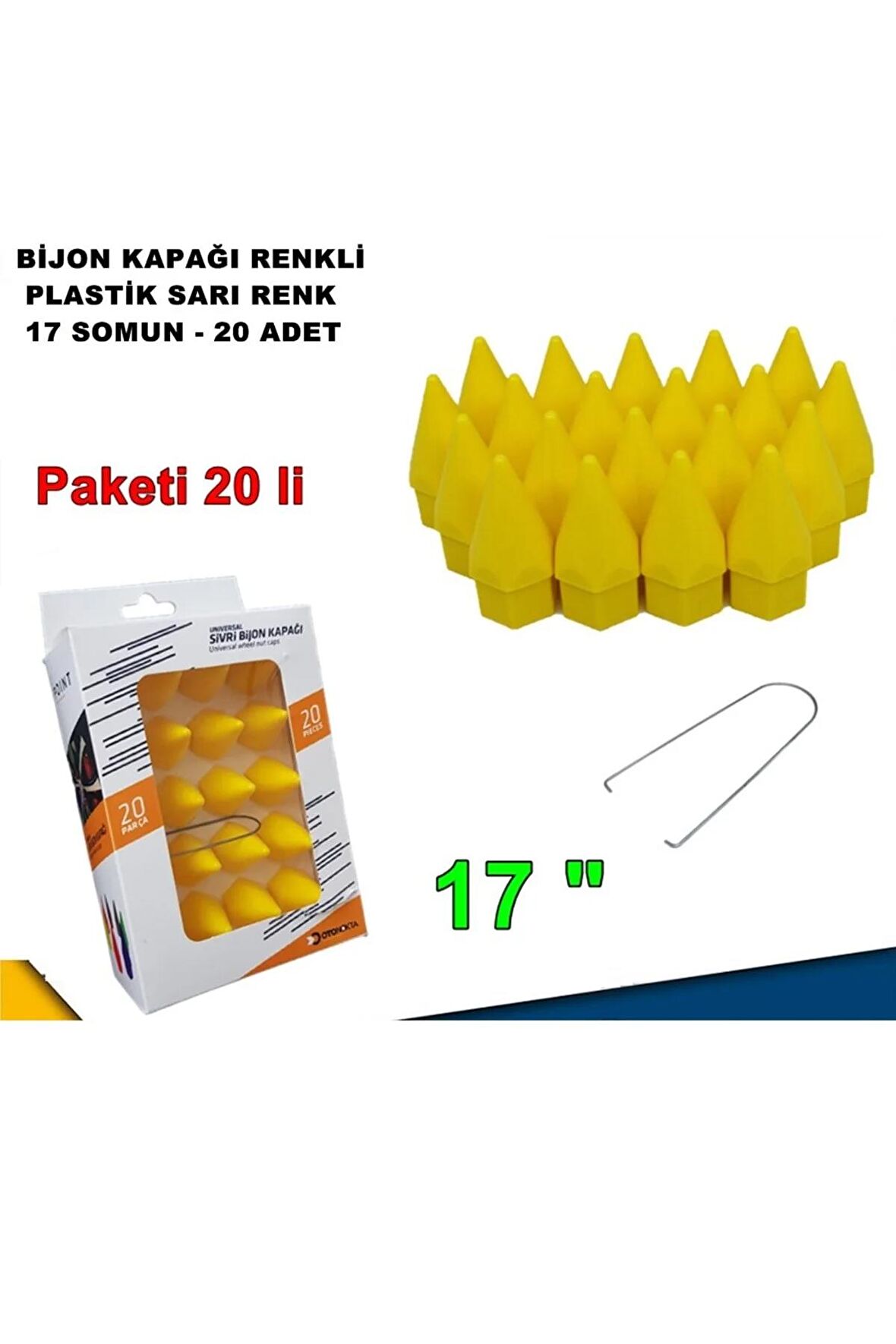 Sivri Mermi Tip Bijon Kapağı Plastik Sarı Renk 17 Mm Bijon Uyumlu 20 Adet -
