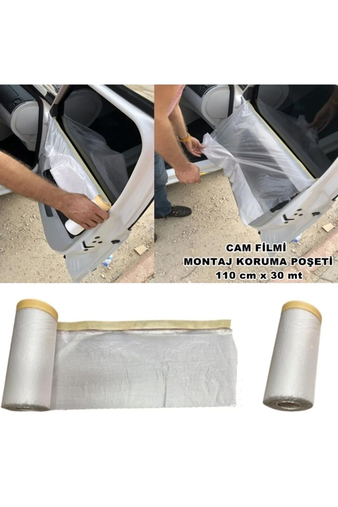 Araç Cam Filmi Montaj Poşeti Kapı Koruma Örtüsü Naylon 110 Cm X 30 Mt
