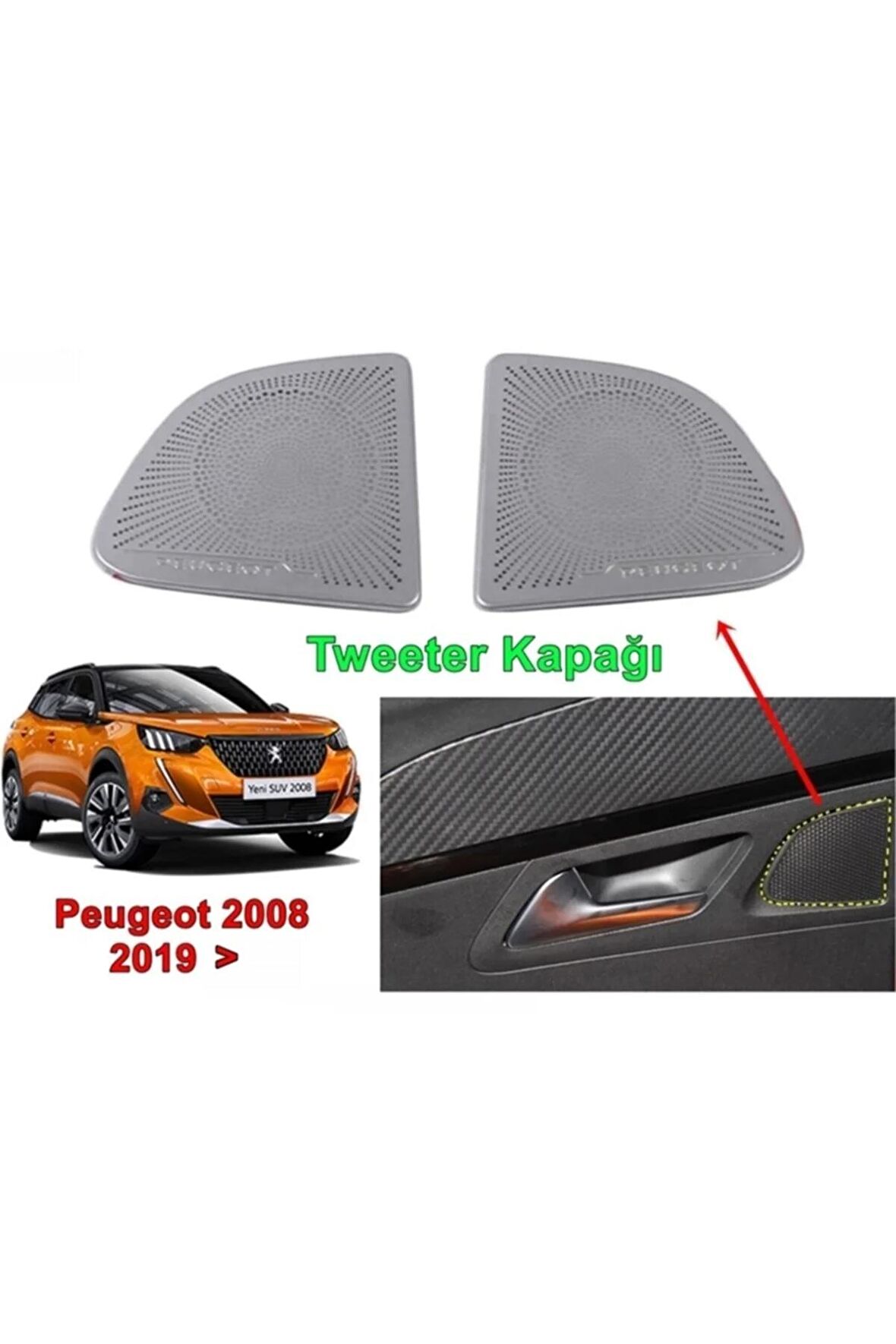 Peugeot 2008 Iç Kapı Tweeter Kapağı 2019 Sonrası 2 Prç Aluminyum