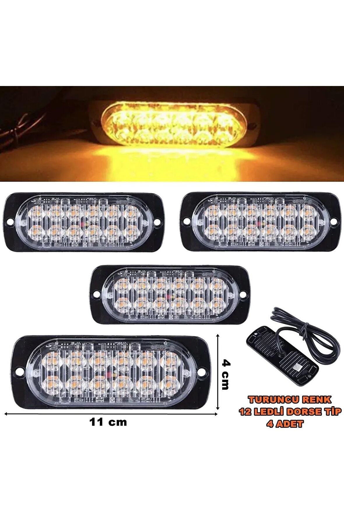 Off Road Led Lamba Turuncu Renk Dorse Tip 12 Led 4 X 11 Cm 4 Adet -