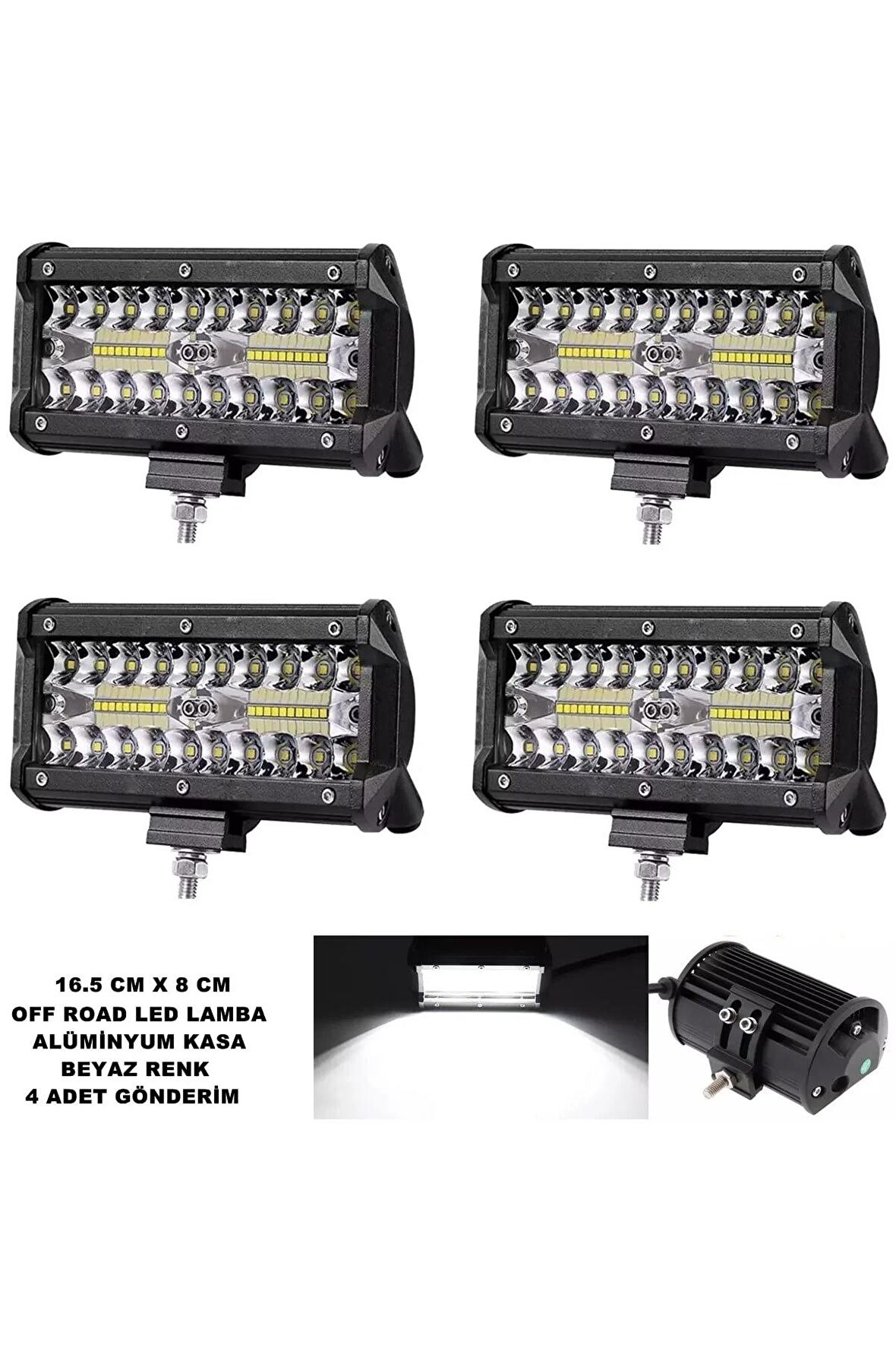 Off Road Power Led Lamba Beyaz Sabit Led 8 X 16,5 Cm  Uyumlu 4 Adet