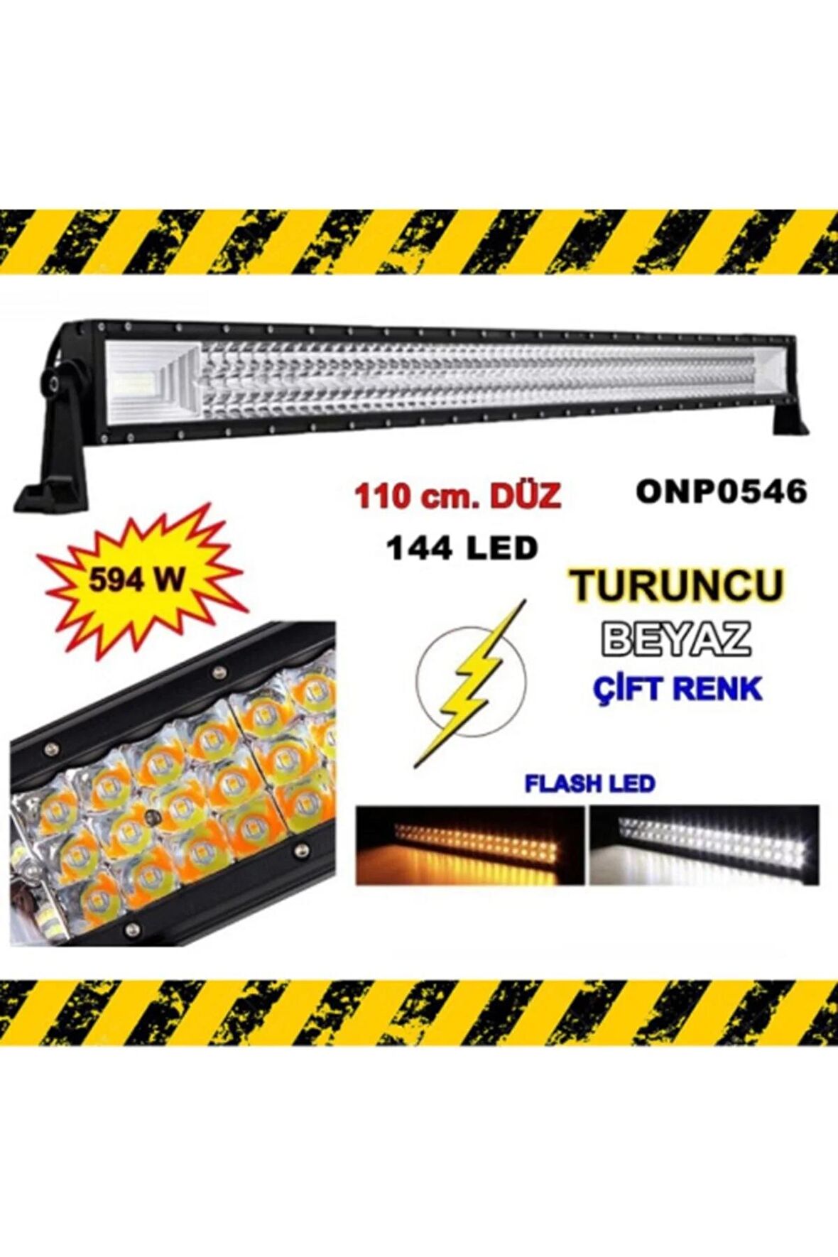 Off Road Led Bar Beyaz Ve Turuncu Çift Renk - Flaşlı Düz Model 3 Sıra 110 Cm 594 Watt 144 Led