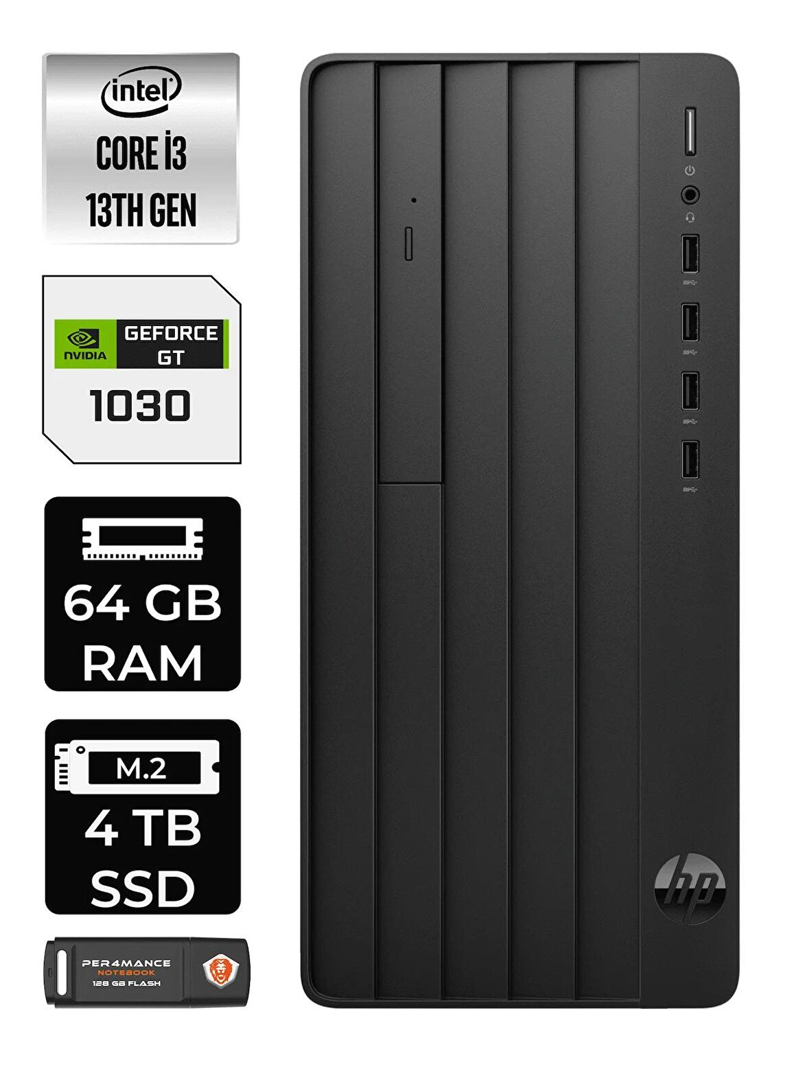 HP PRO TOWER 290 G9 i3 13100 64GB RAM 4TB SSD GT1030/4GB W11PRO 8T2X0ES MASAÜSTÜ PC & PER4 BELLEK
