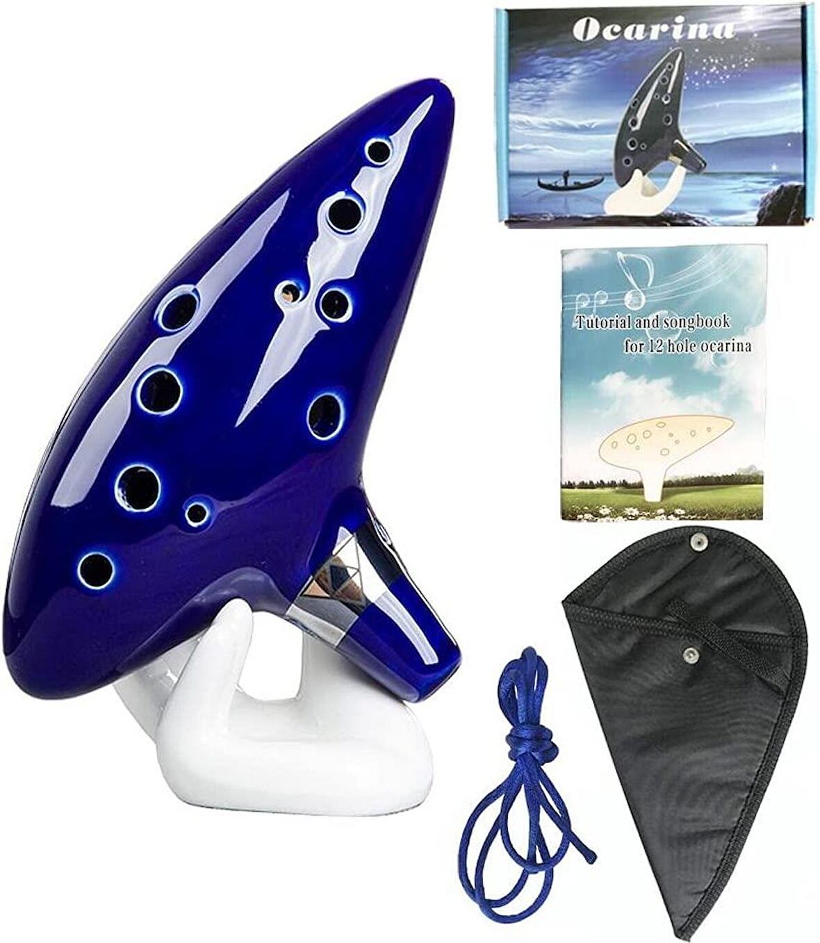 Valkyrie Ocarina 12 Delik Ocarina Seramik Alto C Ocarina Flüt Mavi Ocarina Sualtı Müzik Nefesli Enstrüman