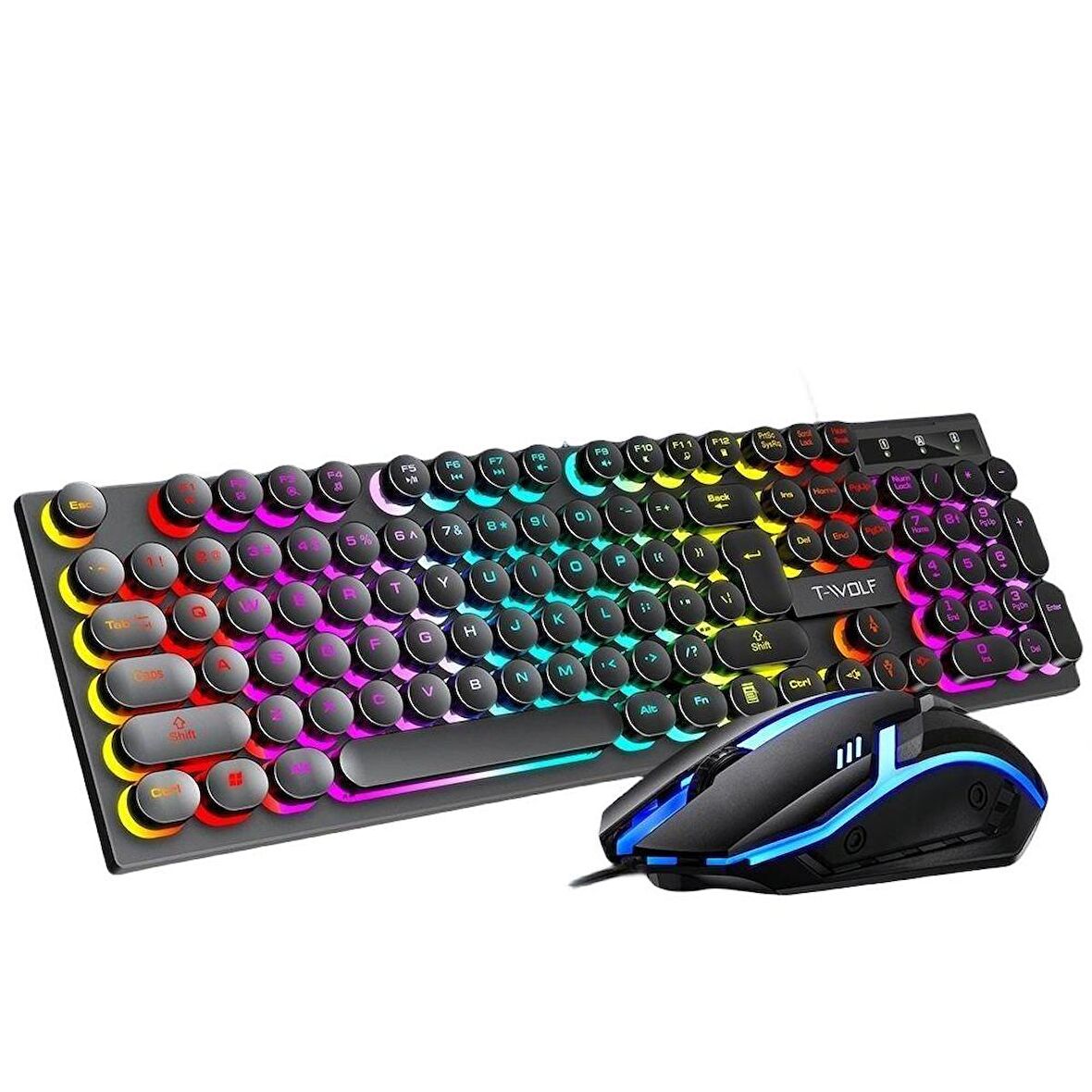 Valkyrie T-Wolf TF270 Rainbow RGB Mekanik Hisli Gaming Klavye Mouse Seti Punk Keycap İNGİLİZCE