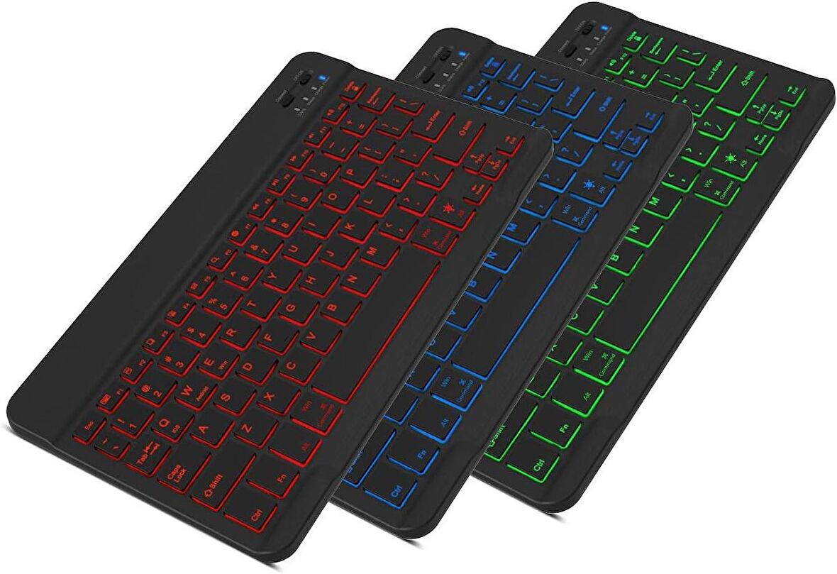 Valkyrie RGB 7 Renk Bluetooth Kablosuz Türkçe Klavye - Android ios Windows Uyumlu - Şarjlı - 10 inç - Multimedia - Ultra İnce Tasarım