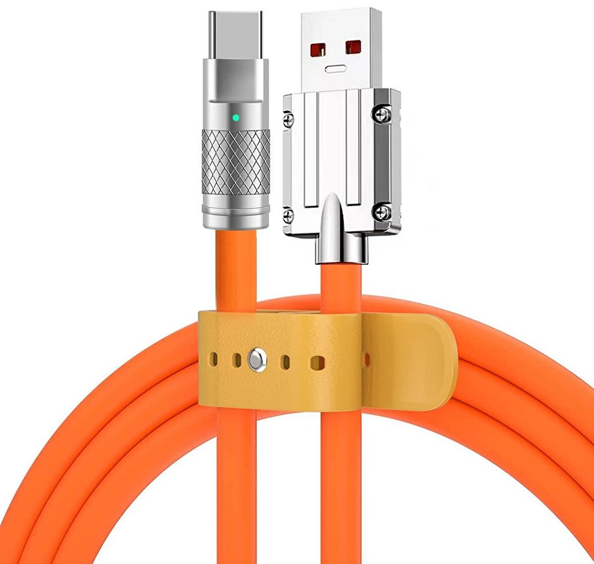 Valkyrie 6A Type-C Bakır Döşemeli Sıvı Silikon USB Data Hızlı Şarj Kablosu - Katlanmaz Kırılmaz Dayanıklı Uzun Ömürlü - 1 metre Turuncu