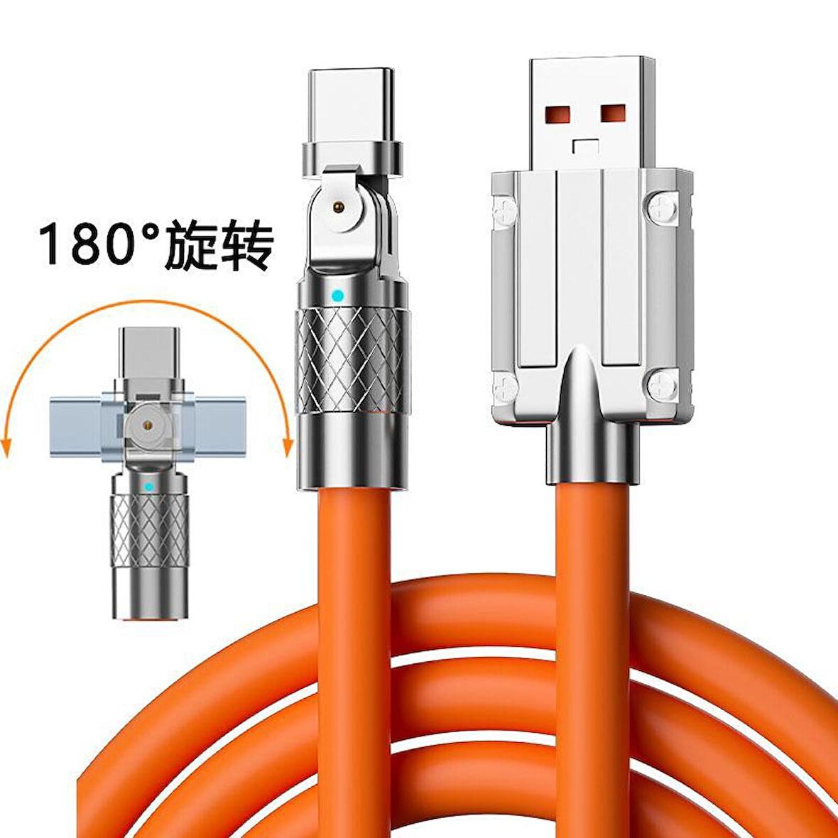 Valkyrie 6A Type-C Bakır Döşemeli Sıvı Silikon USB Data Hızlı Şarj Kablosu - 180 Derece - katlanmaz Kırılmaz Uzun Ömürlü - 1 metre