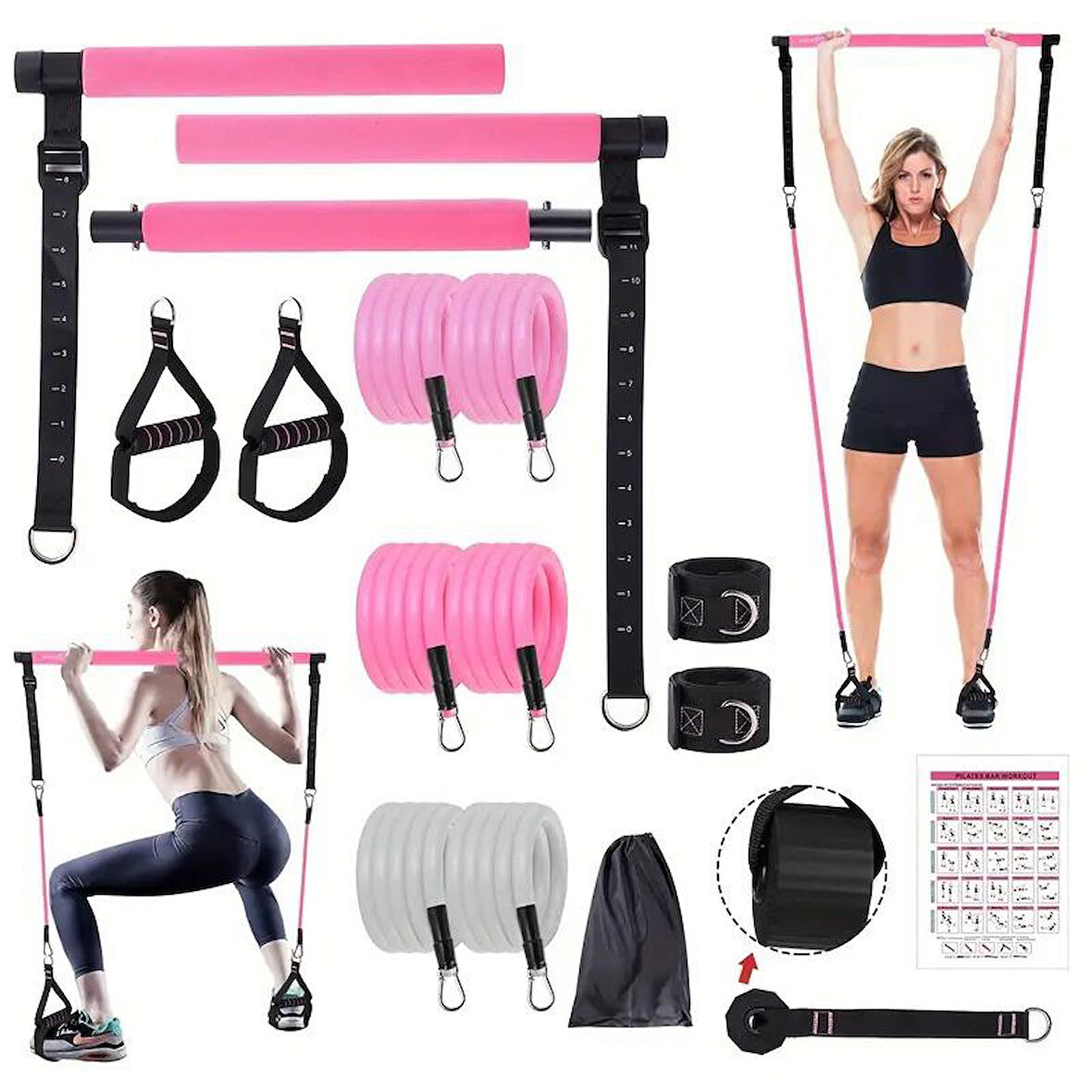 Valkyrie Full Vücut Pilates Bar Seti Egzersiz Çubuğu Ayarlanabilir Evde Onlarcak Farklı Spor Jimnastik Olanağı Kapı Askılı Çantalı