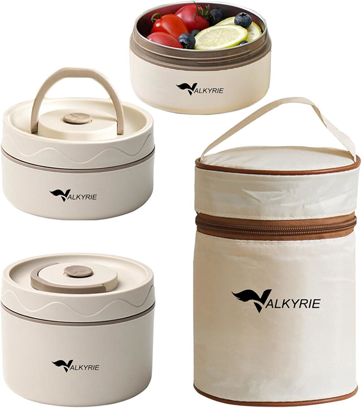 Valkyrie 2 Gözlü Paslanmaz Çelik Isı Yalıtımlı Yemek Kabı Seti Çantalı 304 Steel 420ml + 550ml