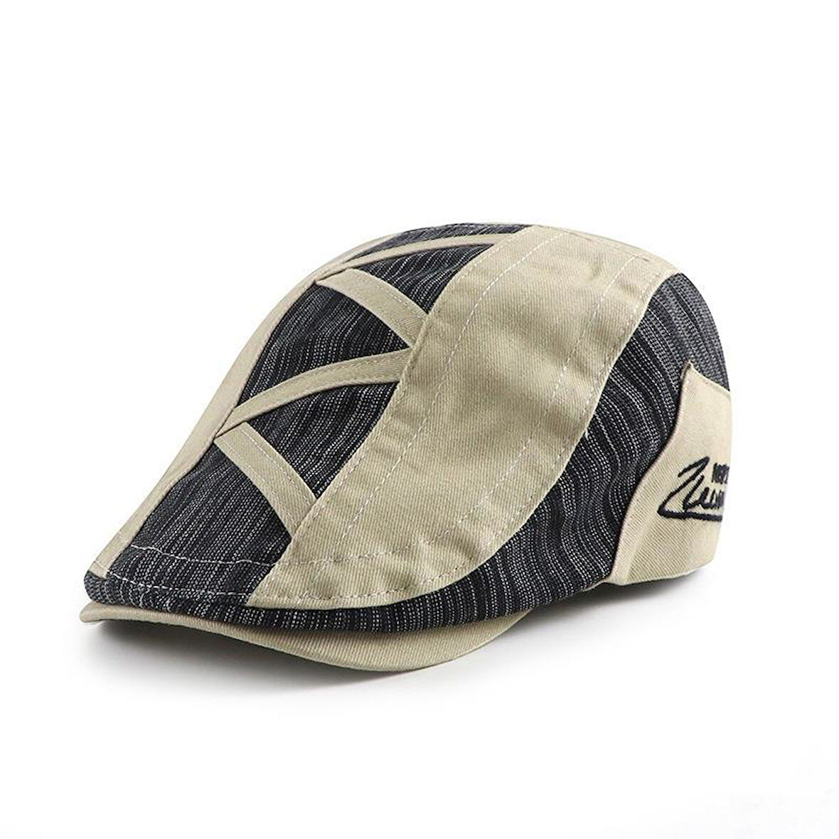 Valkyrie İtalyan Style Retro Zigzag Çizgi Detaylı Erkek Kasket Şapka Tokalı Ayarlanabilir Erkek Krem