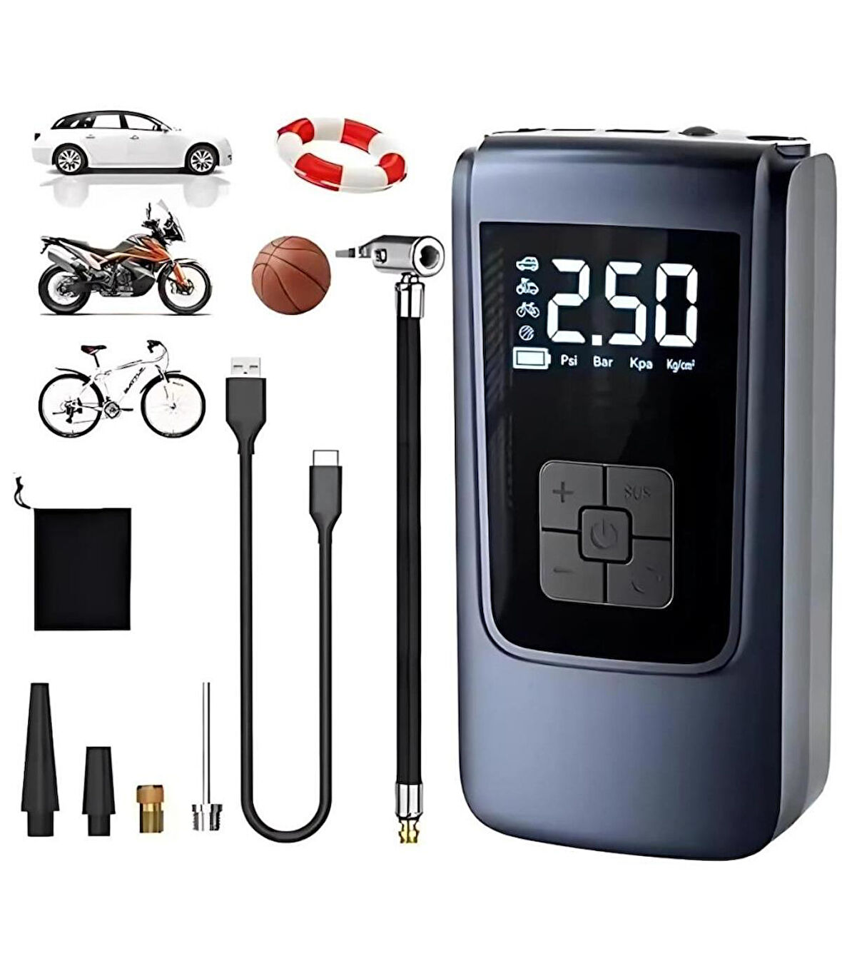 Valkyrie 150PSI 6000mAh Şarjlı Araba Top Bisiklet Hava Pompası LED Akıllı Powerbank