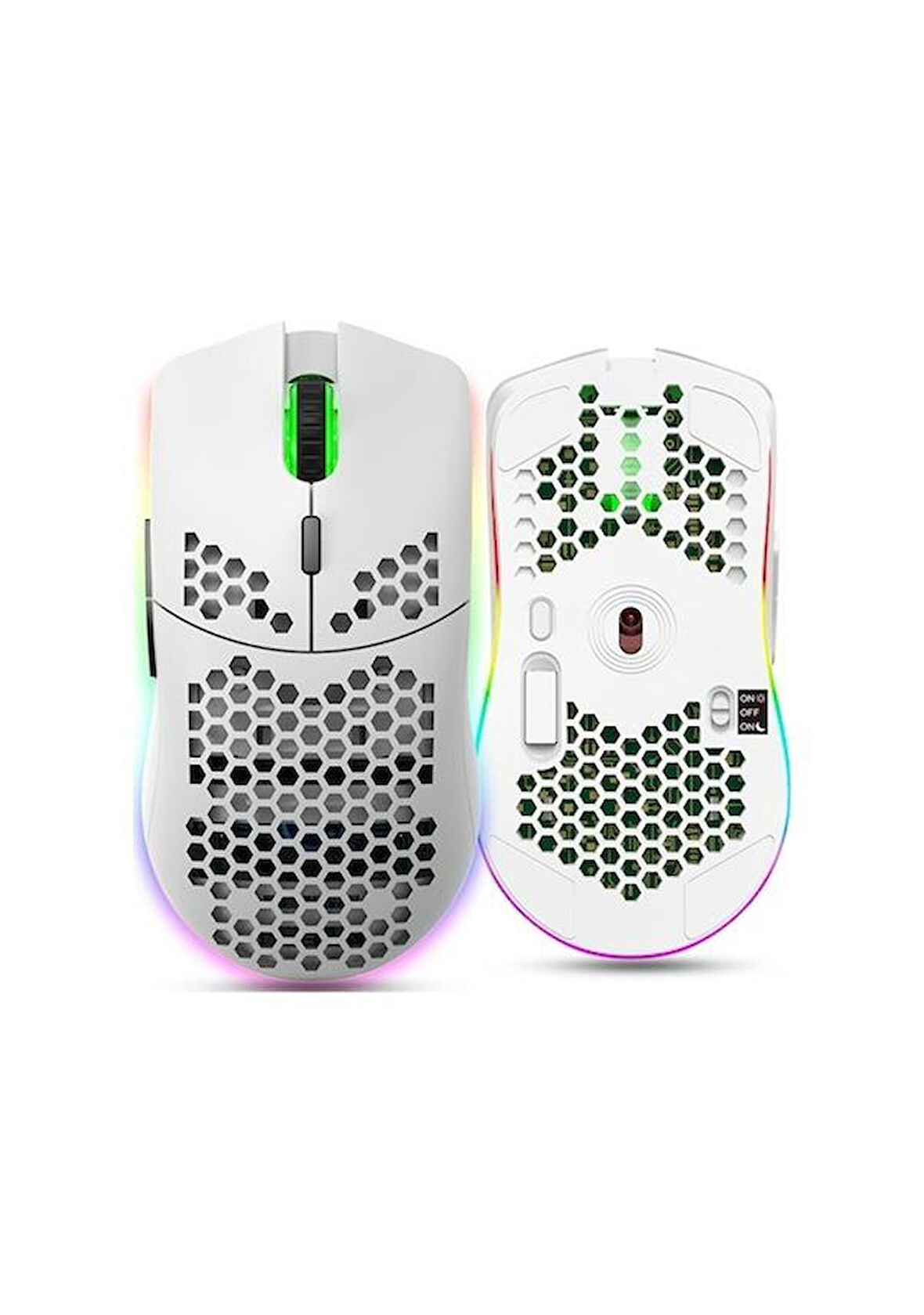Valkyrie Kablosuz Petek Tasarım Şarjlı Gaming Mouse – RGB Aydınlatmalı 3200 DPI Ultra Hafif Beyaz