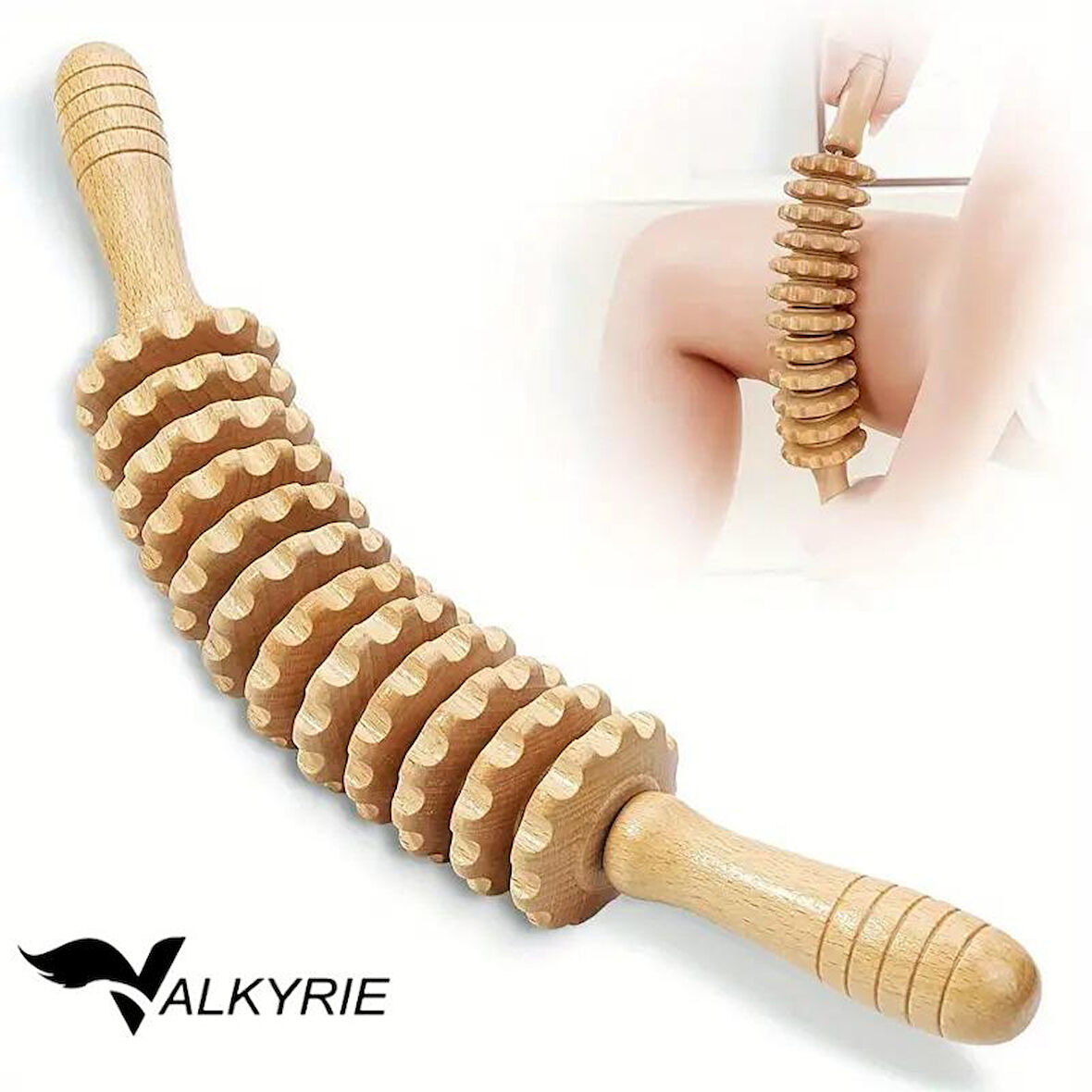 Valkyrie Medikal Ahşap 12 Tekerlekli Kavisli Merdane Maderoterapia Sırt Bel Bacak Selülit Karşıtı ve Derin Doku Masajı 1. Kalite
