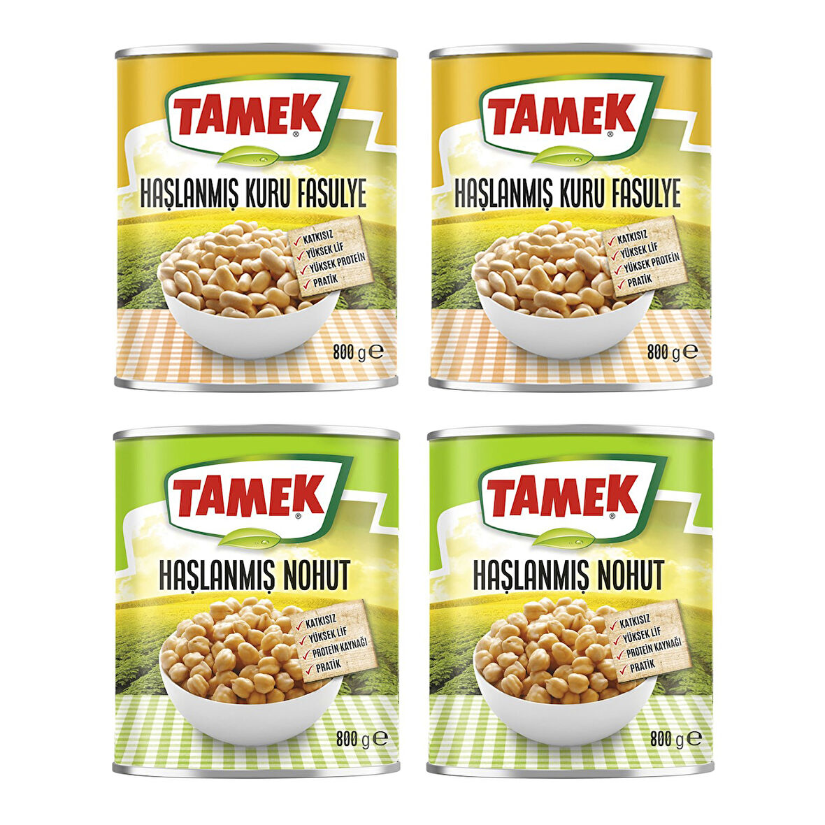 Tamek Haşlanmış Kuru Fasulye - Nohut 800 gr 4 lü Karma Paket