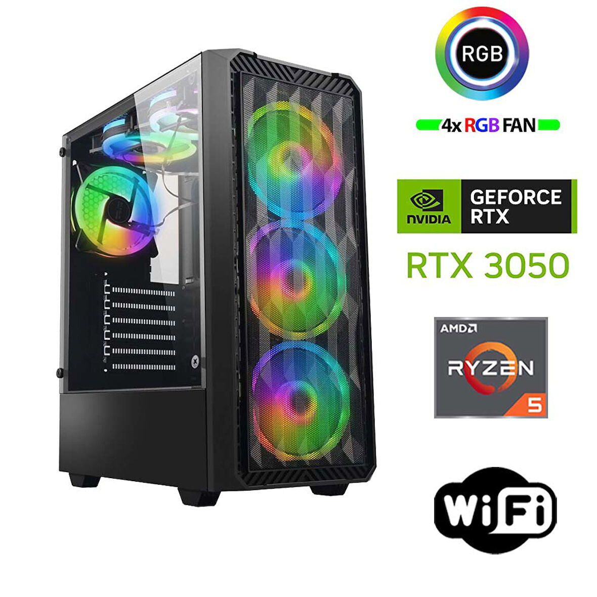 Xaser Armor X70 Ryzen 5 5500 16GB Ram 512GB M.2 NVMe SSD 6GB RTX3050 Masaüstü Oyuncu Bilgisayarı