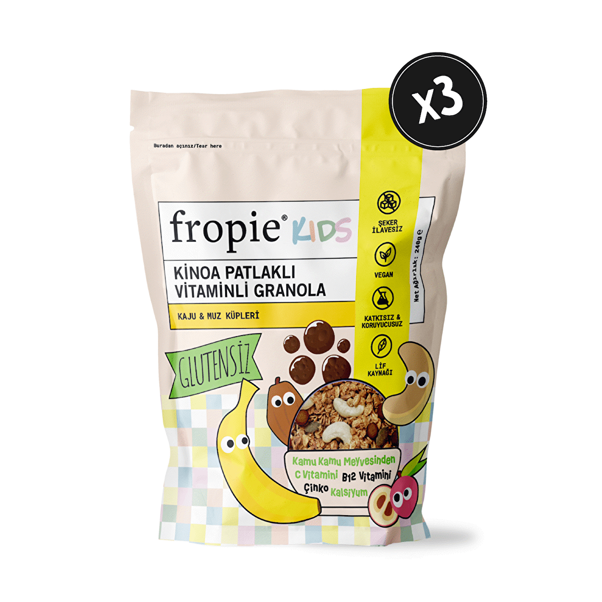 Kids Granola - Kaju & Muz Küpleri 240gr x 3 Adet