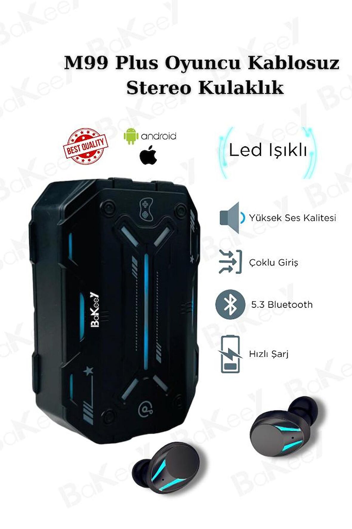 M99 Plus Bluetooth Kulaklık Kulakiçi Kablosuz Oyuncu Kulaklıkları Işıklı Android-İphone Uyumlu Siyah