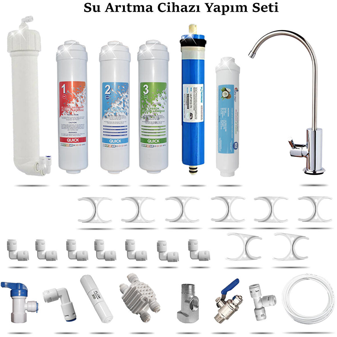 Su Arıtma Cihazı Yapım Seti Vontron Membranlı 5 Aşamalı Kokonat Bazlı Tatlandırıcılı