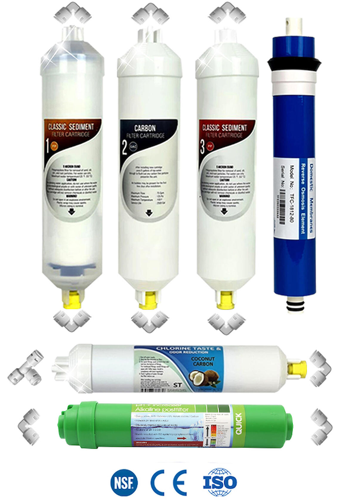 Kapalı Kasa Su Arıtma Cihazı Yeni Seri Ph Filtreli 6 Aşama İnline Domestic Membranlı Bakım Seti