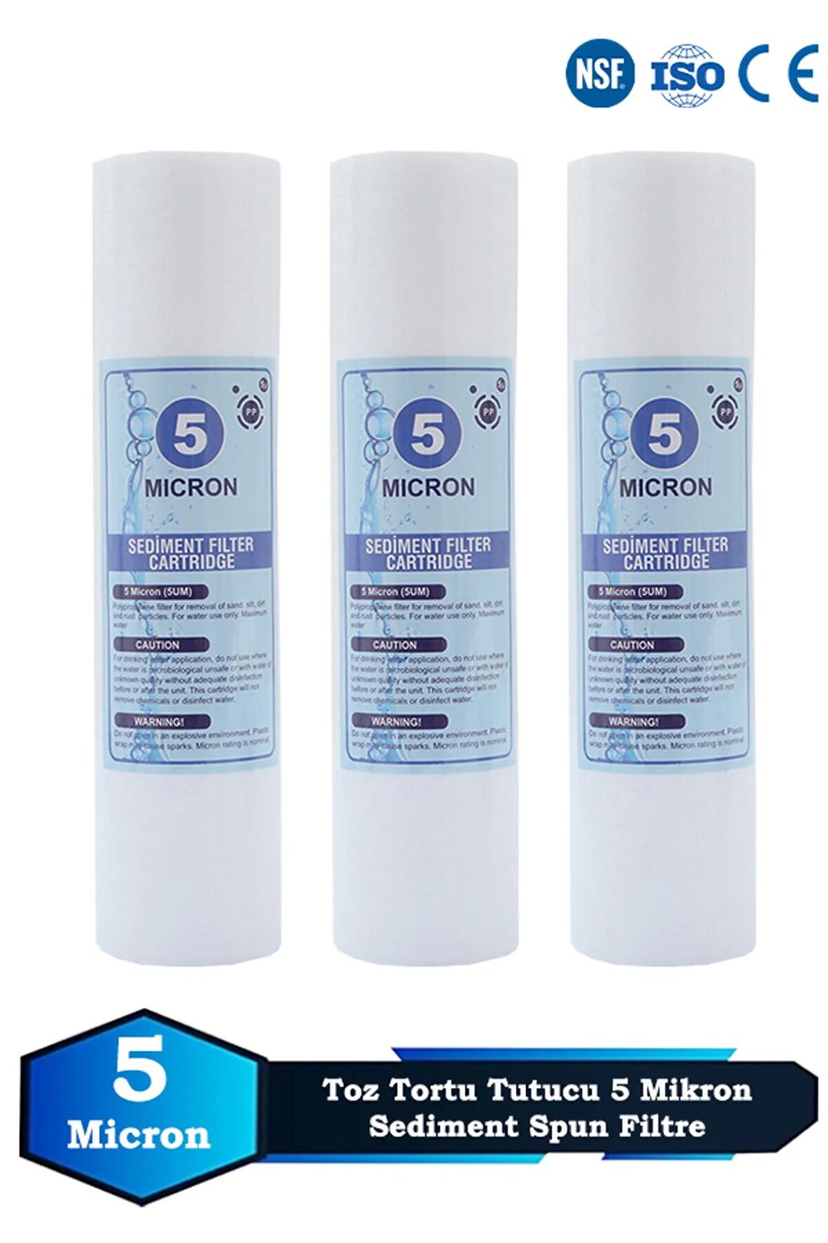 Açık Kasa Su Arıtma Cihazı 10 Inç 5 Mikron Sediment Spun Filtre (Toz,tortu Filtre) (3 ADET)