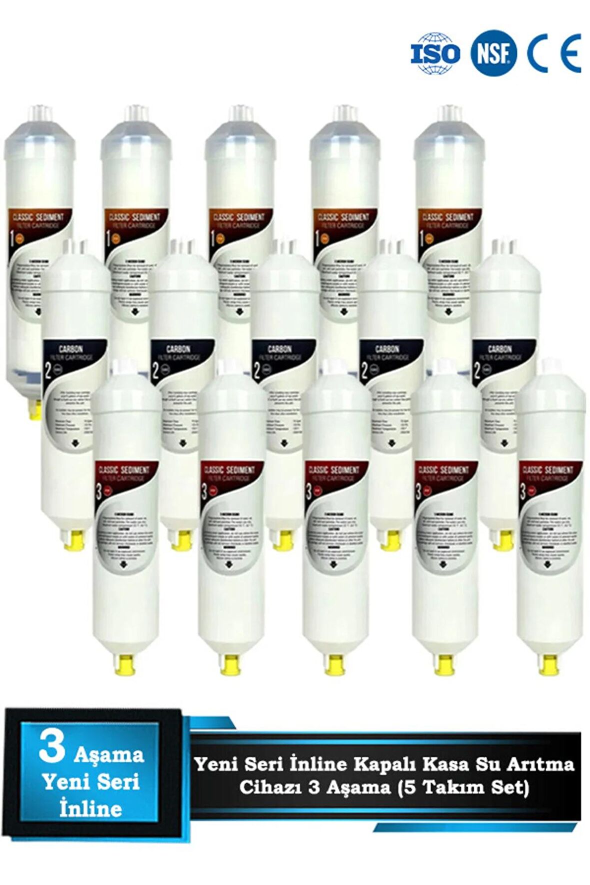 İnline Kapalı Kasa Su Arıtma Cihazı Yeni Seri 3 Aşamalı 5 Takım Filtre Bakım Seti