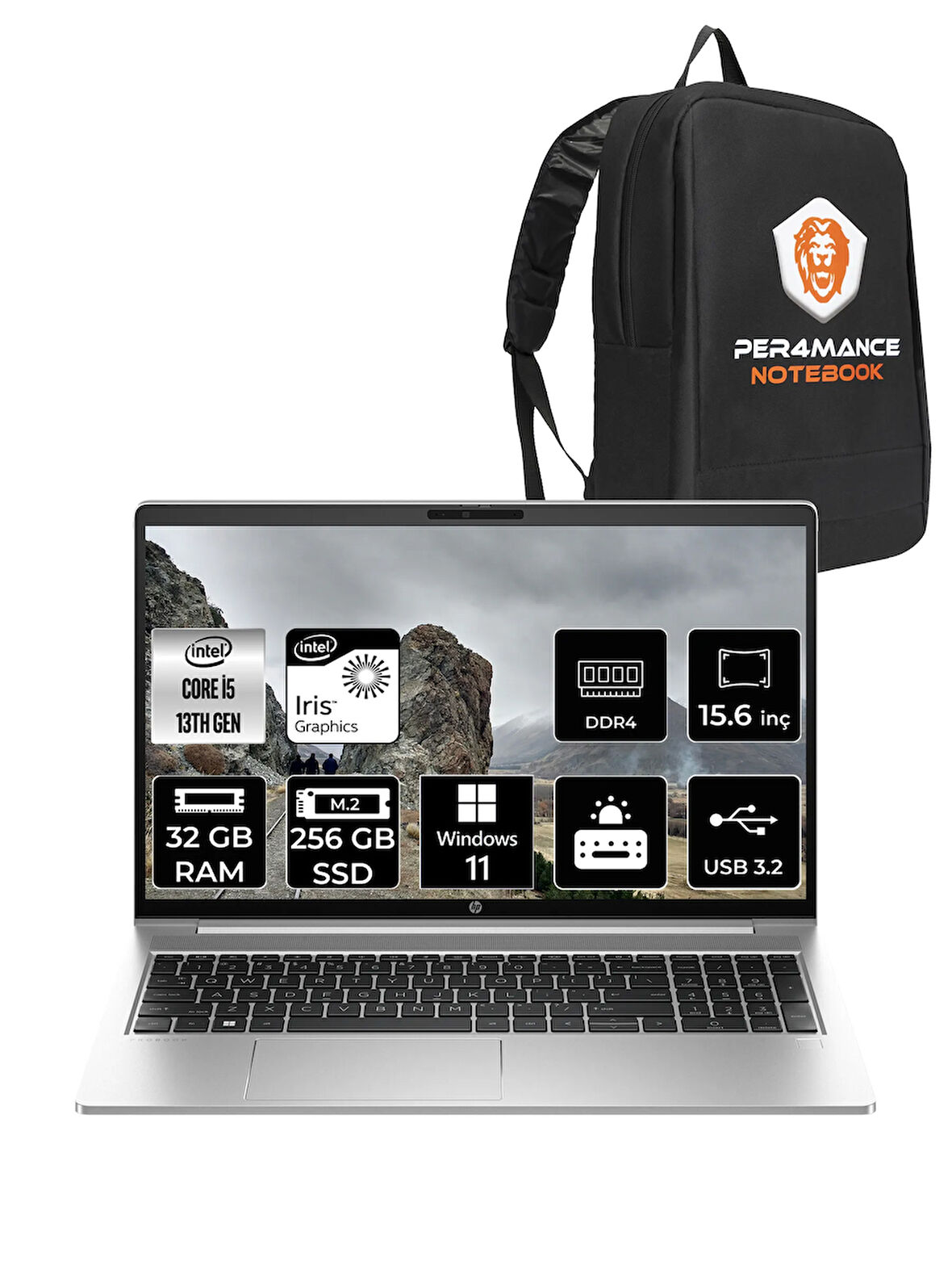 HP ProBook 450 G10 İ5 1334U 32GB RAM 256GB SSD 15.6'' FHD IPS W11H Dizüstü Bilgisayar & PER4 ÇANTA