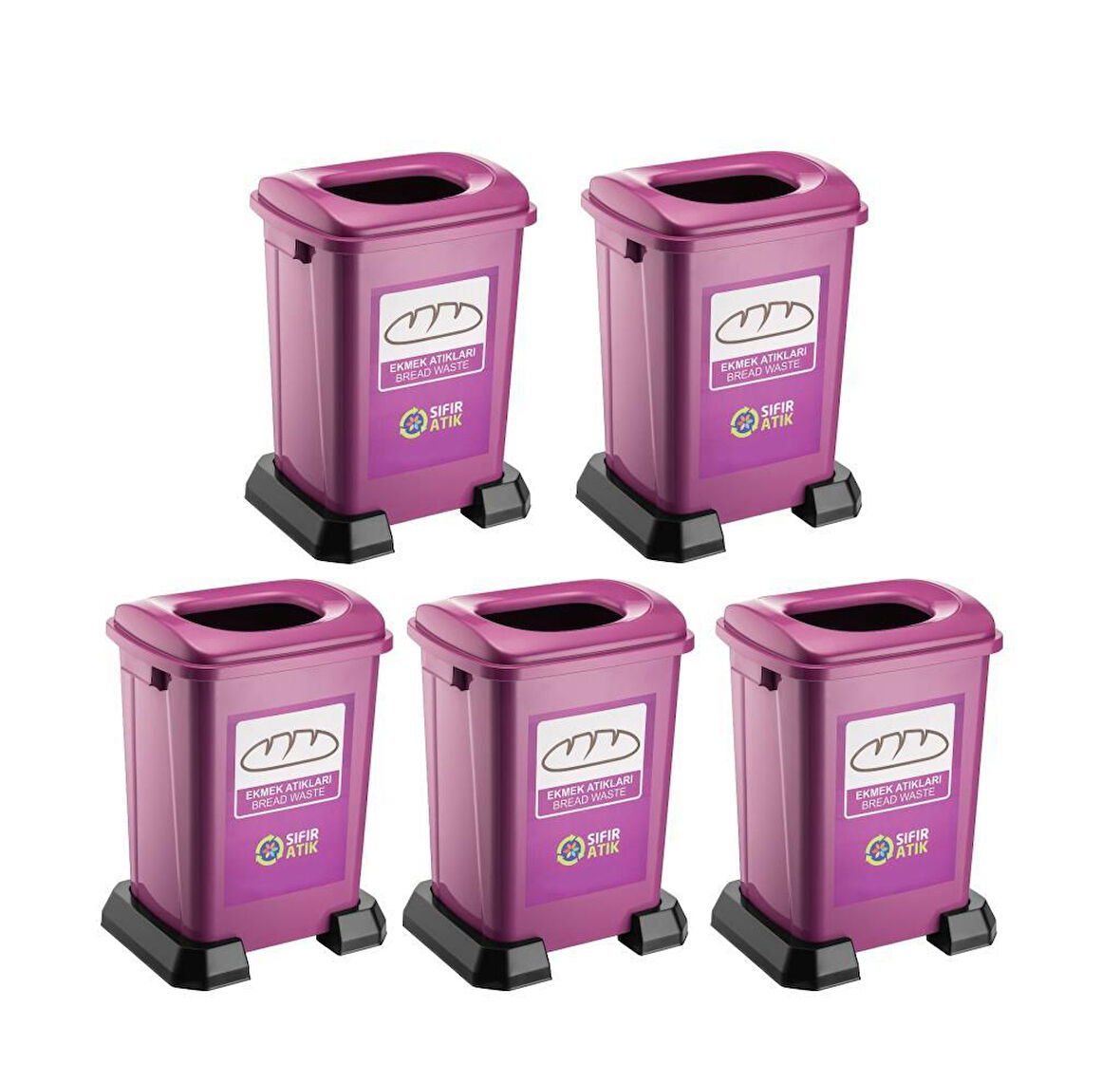 Omnipazar SY-4395 Sıfır Atık Ekmek Geri Dönüşüm Çöp Kutusu 50 lt Mor 5 Adet