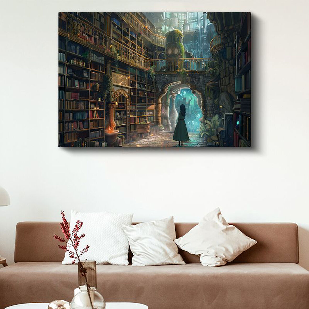 Büyülü Kütüphane - Gizemli Portal Anime Kanvas Tablo