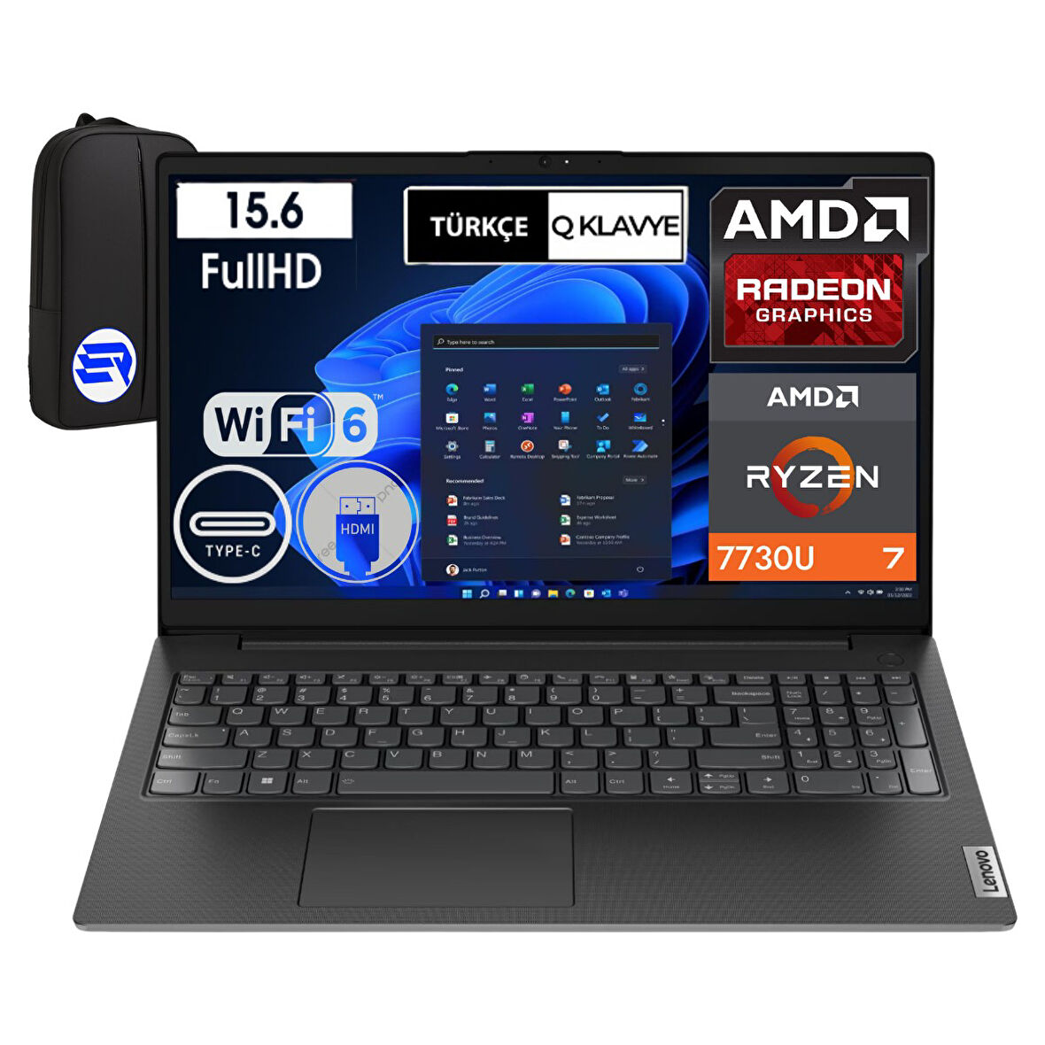 Lenovo V15 G4 Abp Ryzen 7 7730U 40GB Ram 1tb SSD 15.6" Full Hd WIN11 Pro 82YY0012TREP14 + Elektropasaj Çanta