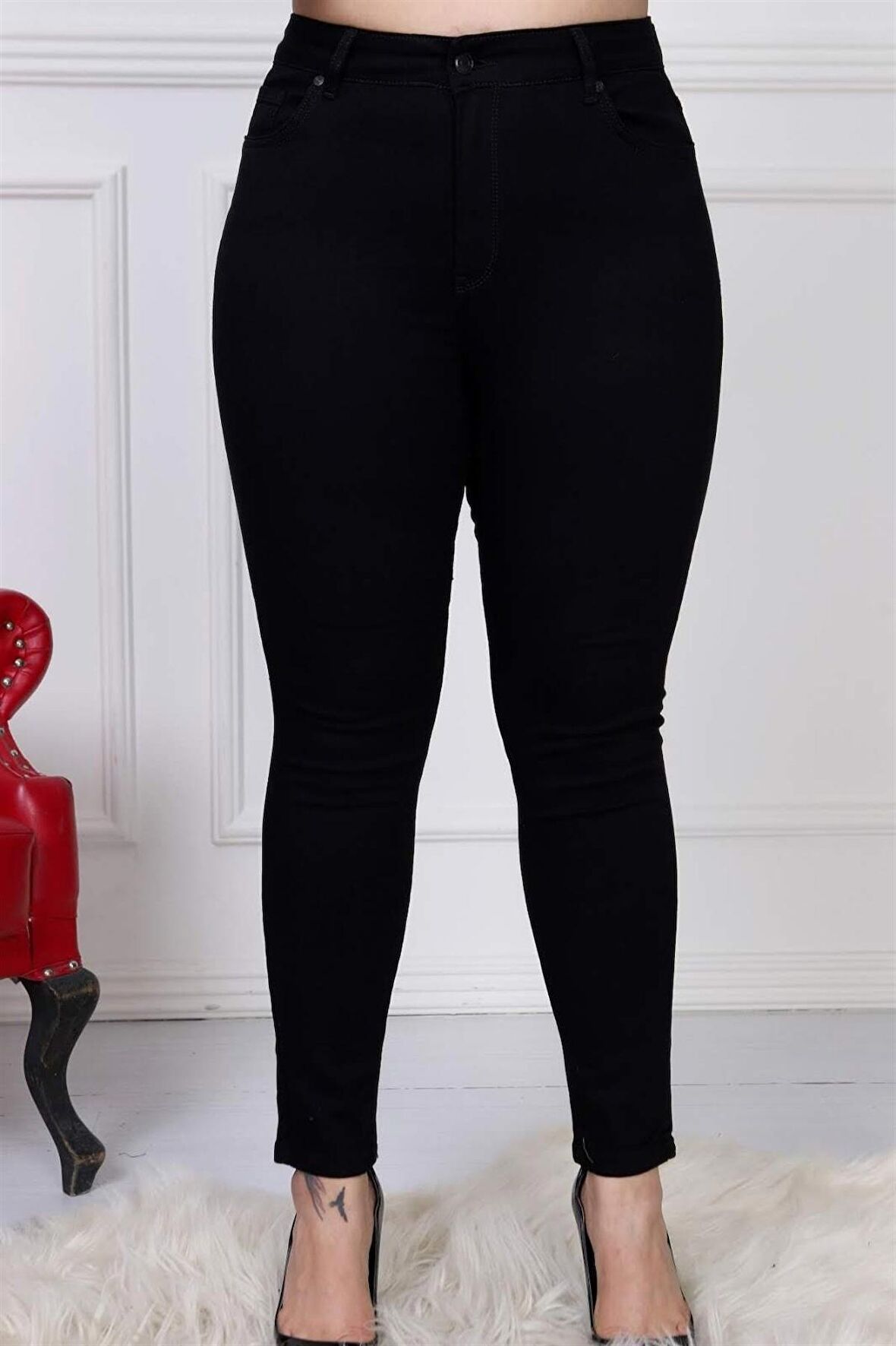 CEDY DENIM Kadın Yüksek Bel Skinny Fit Jeans Büyük Beden Kot PantolonC597