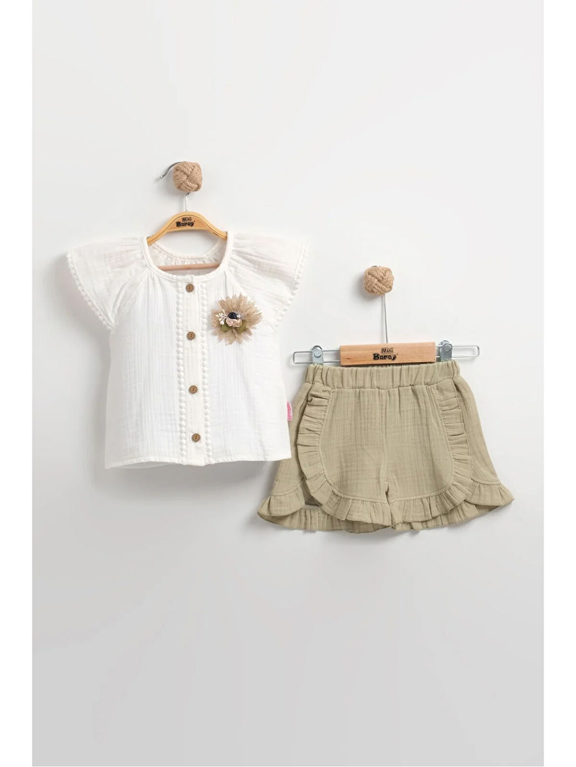 Müslin Kız Bebek Şortlu Gömlek Seti 2li Takım (9-12-18 AY)