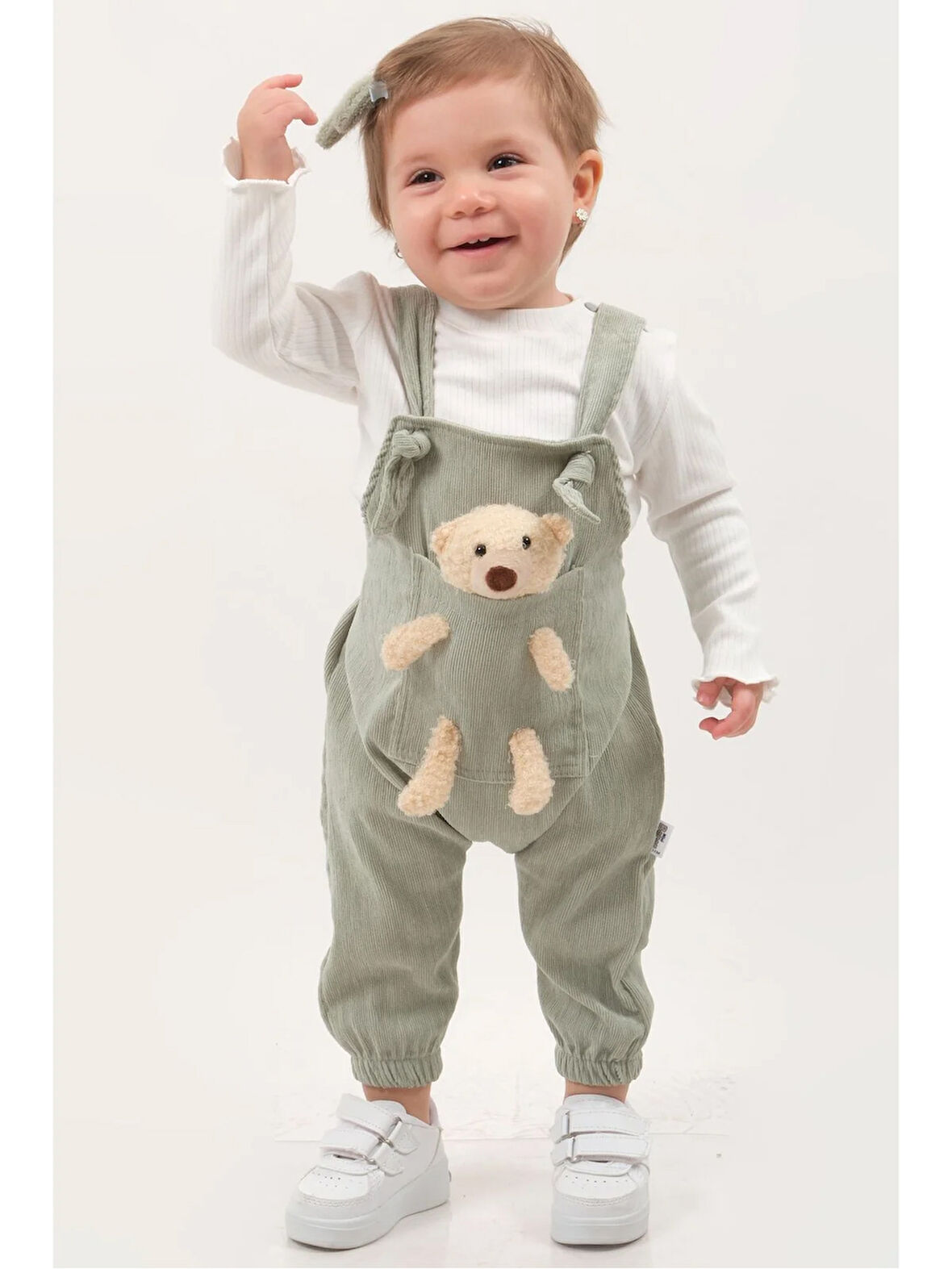 Yumuşak Kadife Oyuncaklı Bahçıvan Tulumu - Kız Bebek %100 Pamuk (9-12-18 Ay)