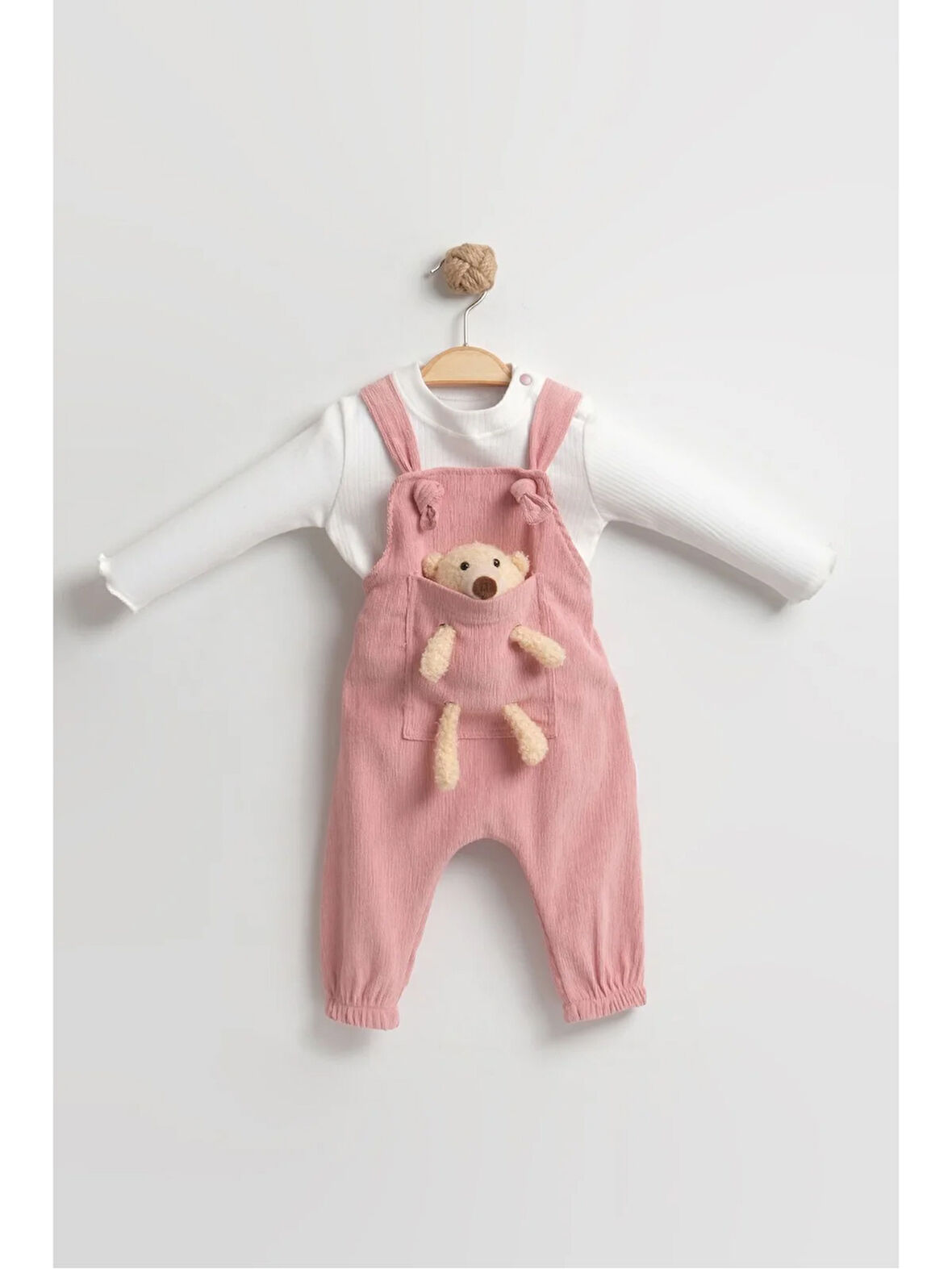 Yumuşak Kadife Oyuncaklı Bahçıvan Tulumu - Kız Bebek %100 Pamuk (9-12-18 Ay)