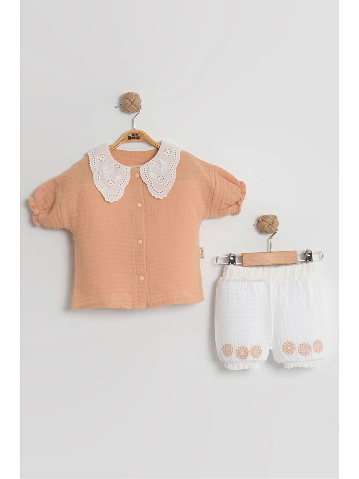 Organik Pamuk Dantel Yakalı Gömlek & Şort Takımı - 9-12-18 Ay Kız Bebek İçin