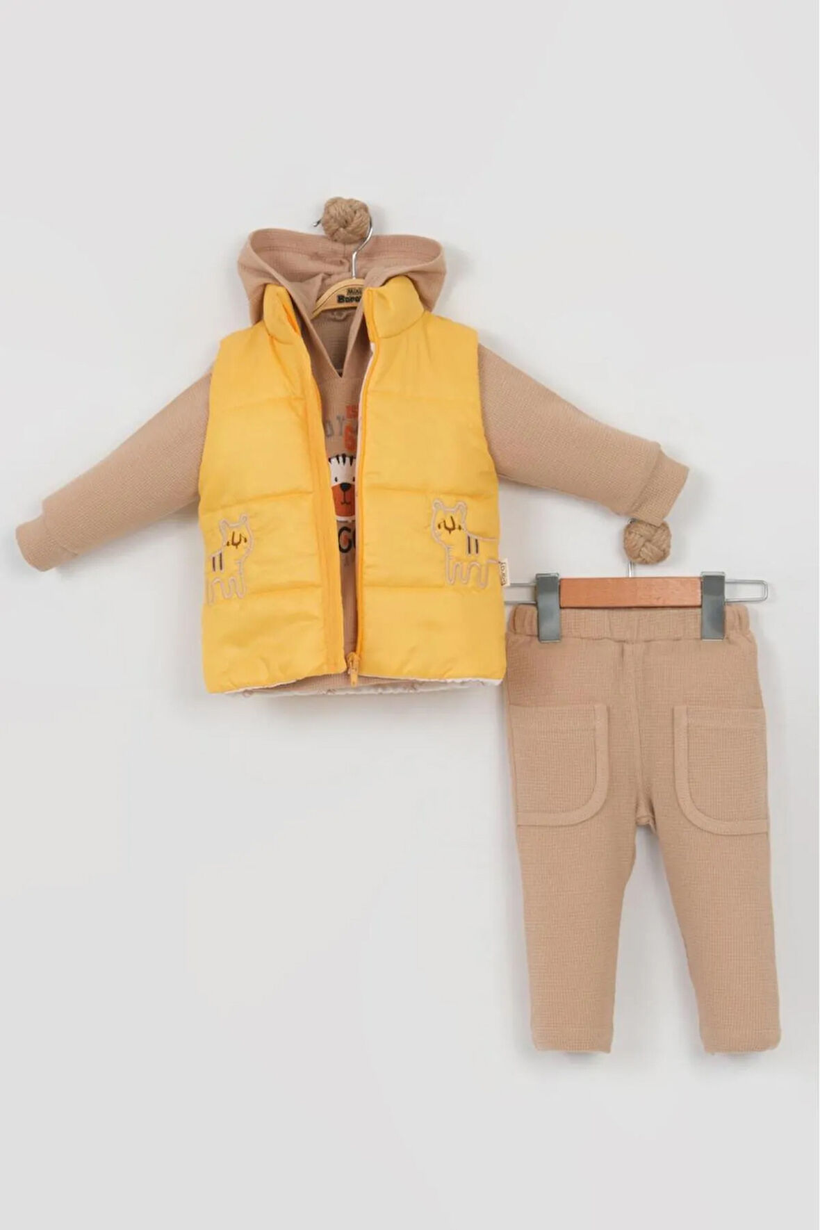 Erkek Bebek Kaplan Baskılı Şişme Yelek 3'lü Takım (9-12-18 Ay) Pamuk