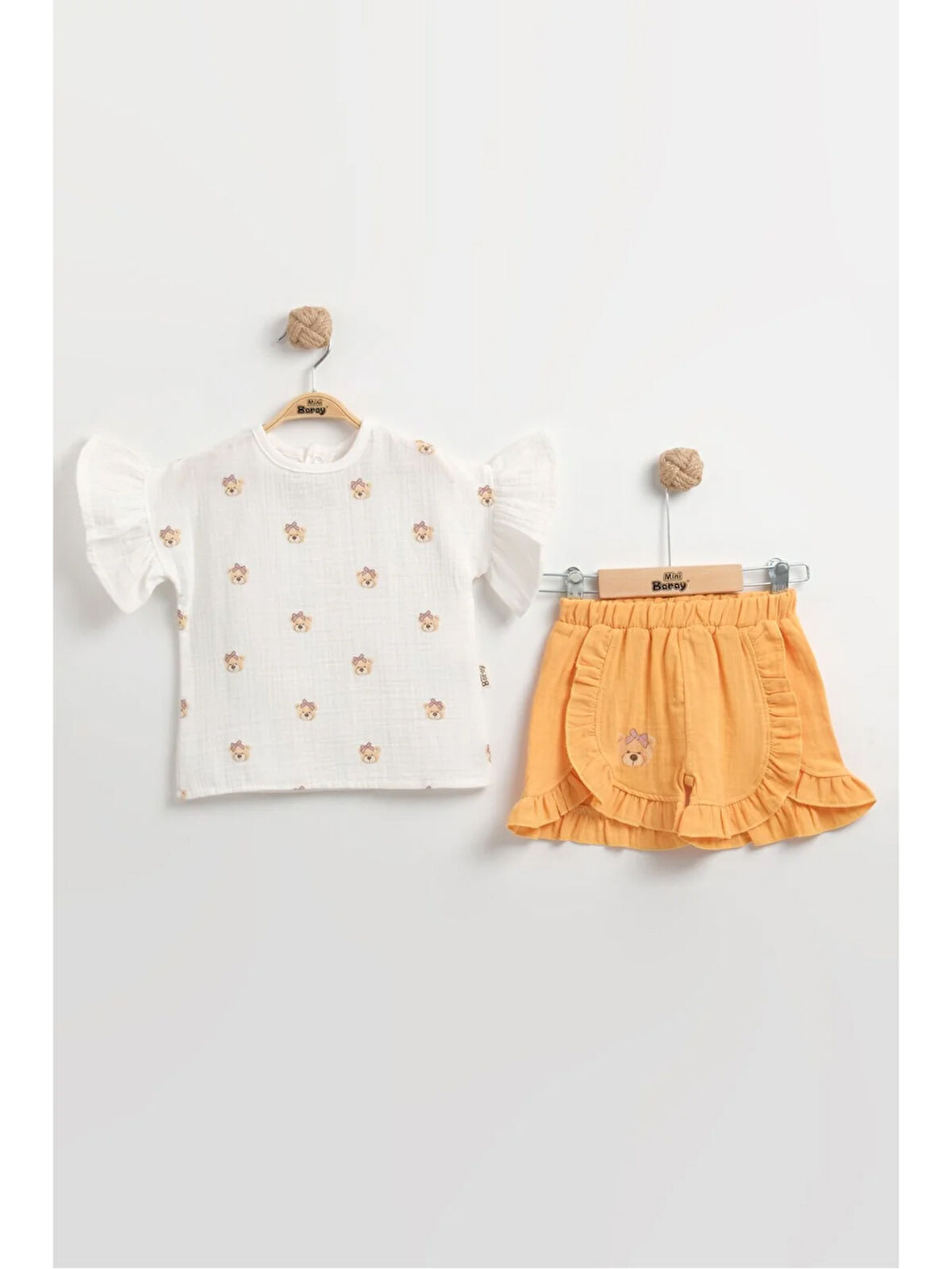 Ayıcıklı Müslin Kız Bebek Şortlu Takımı Seti %100 Pamuk
