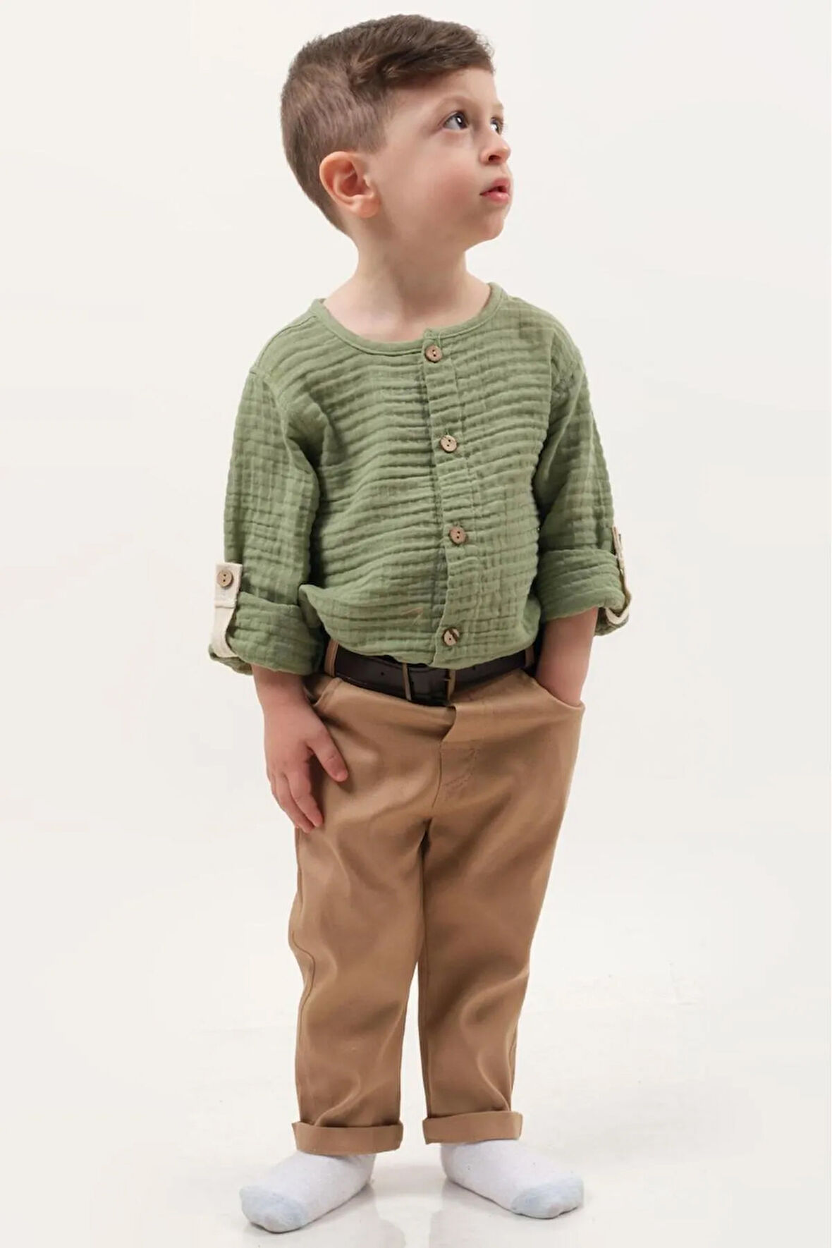 Erkek Bebek Gabardin Pantolon & Gömlek 2'li Takım (9-12-18 Ay) Pamuk