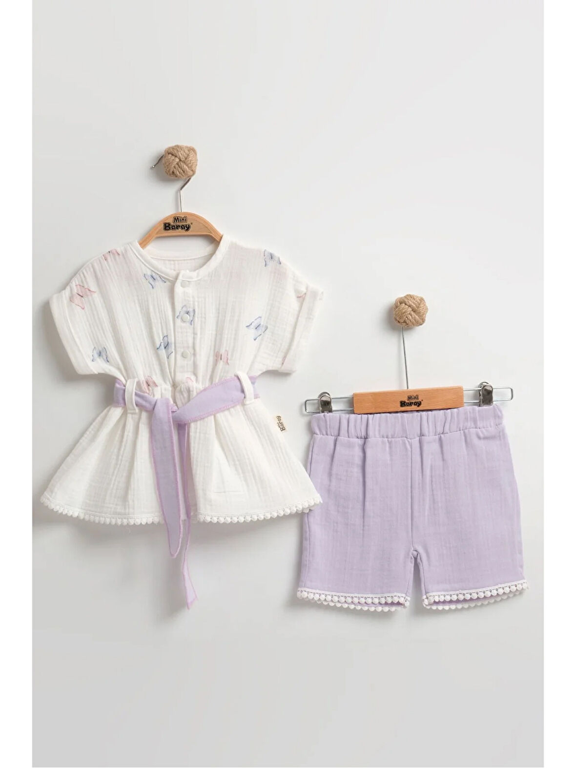 Organik Pamuk Kelebekli Kız Şortlu Takımı (2-3-4-5 yaş) - Nefes Alabilir Yazlık Bebek Kıyafeti