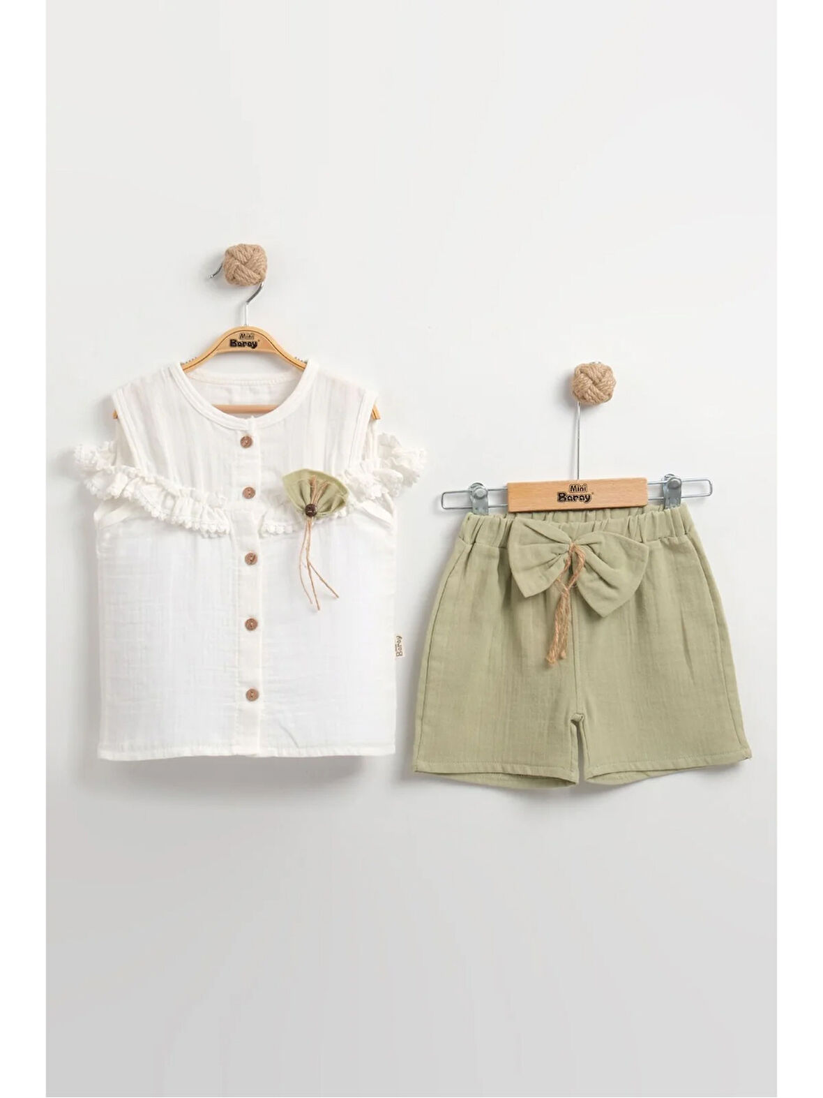 Fırfır Detaylı Müslin Şortlu Kız Takımı - %100 Pamuk Nefes Alabilir - (2-3-4-5 yaş)