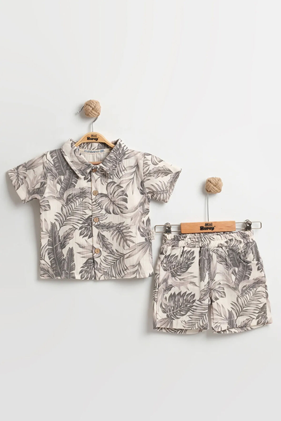 Erkek Bebek Yaprak Baskılı Şortlu Takım (9-12-18 Ay) Hipoalerjenik