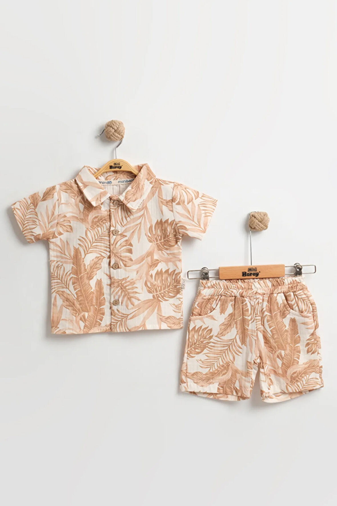 Erkek Bebek Yaprak Baskılı Şortlu Takım (9-12-18 Ay) Hipoalerjenik