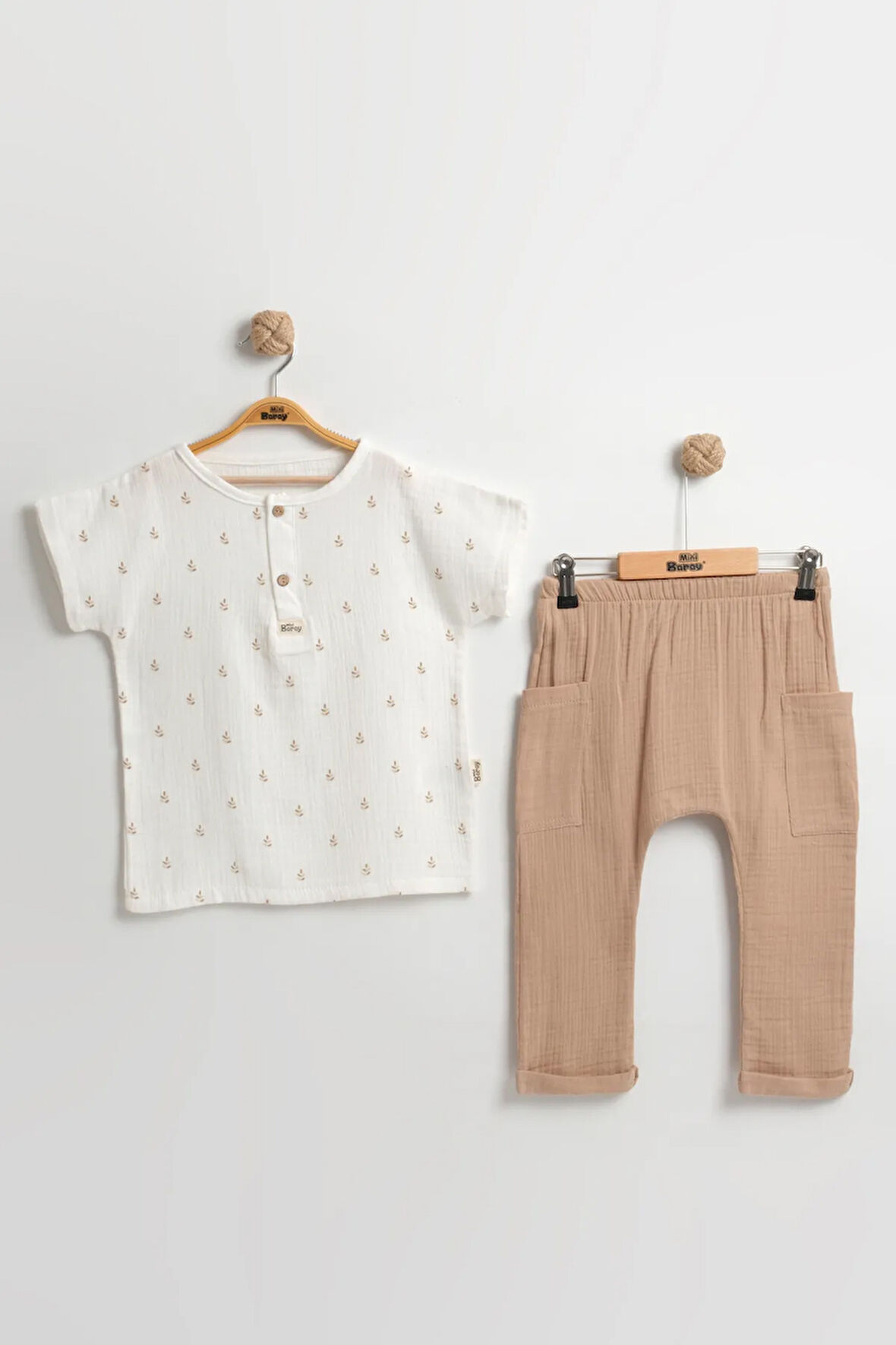 Erkek Çocuk Başak Desenli Yazlık Takım (2-3-4-5 Yaş) Organik Müslin